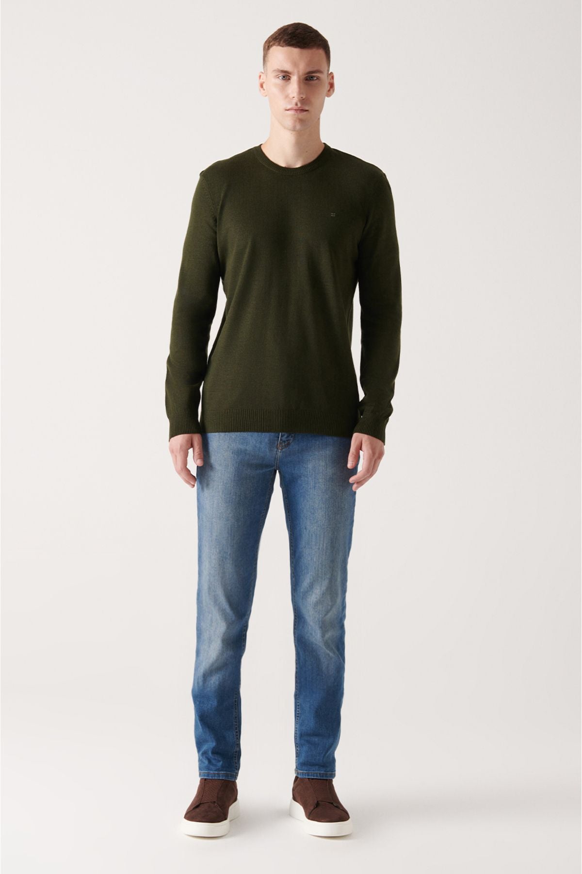 Men's Dark Khaki Bicycle Collar Follow -up knitwear sweater E005000