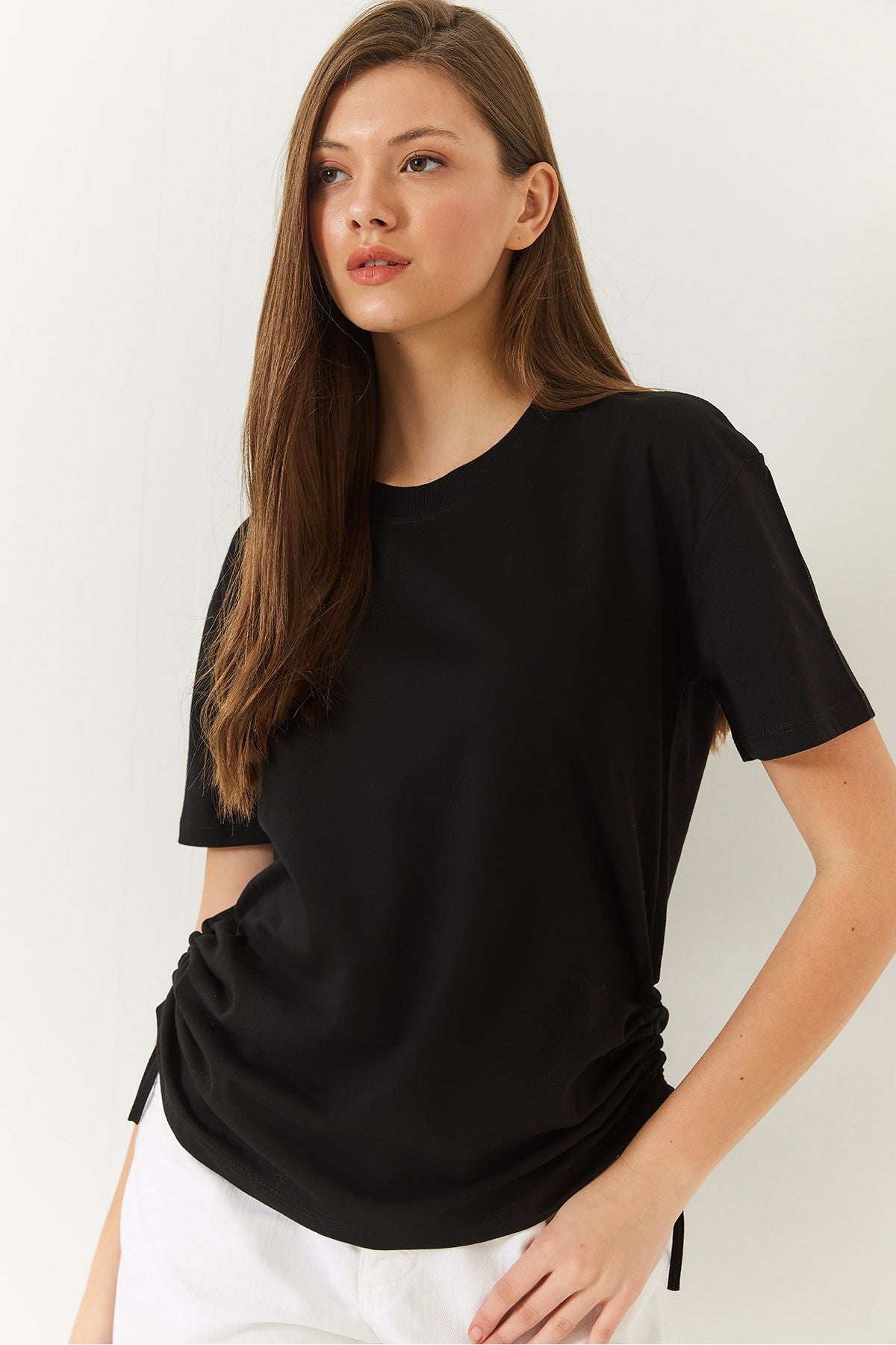 Women's Sides Shirred Basic Basic Tshirt 60602003