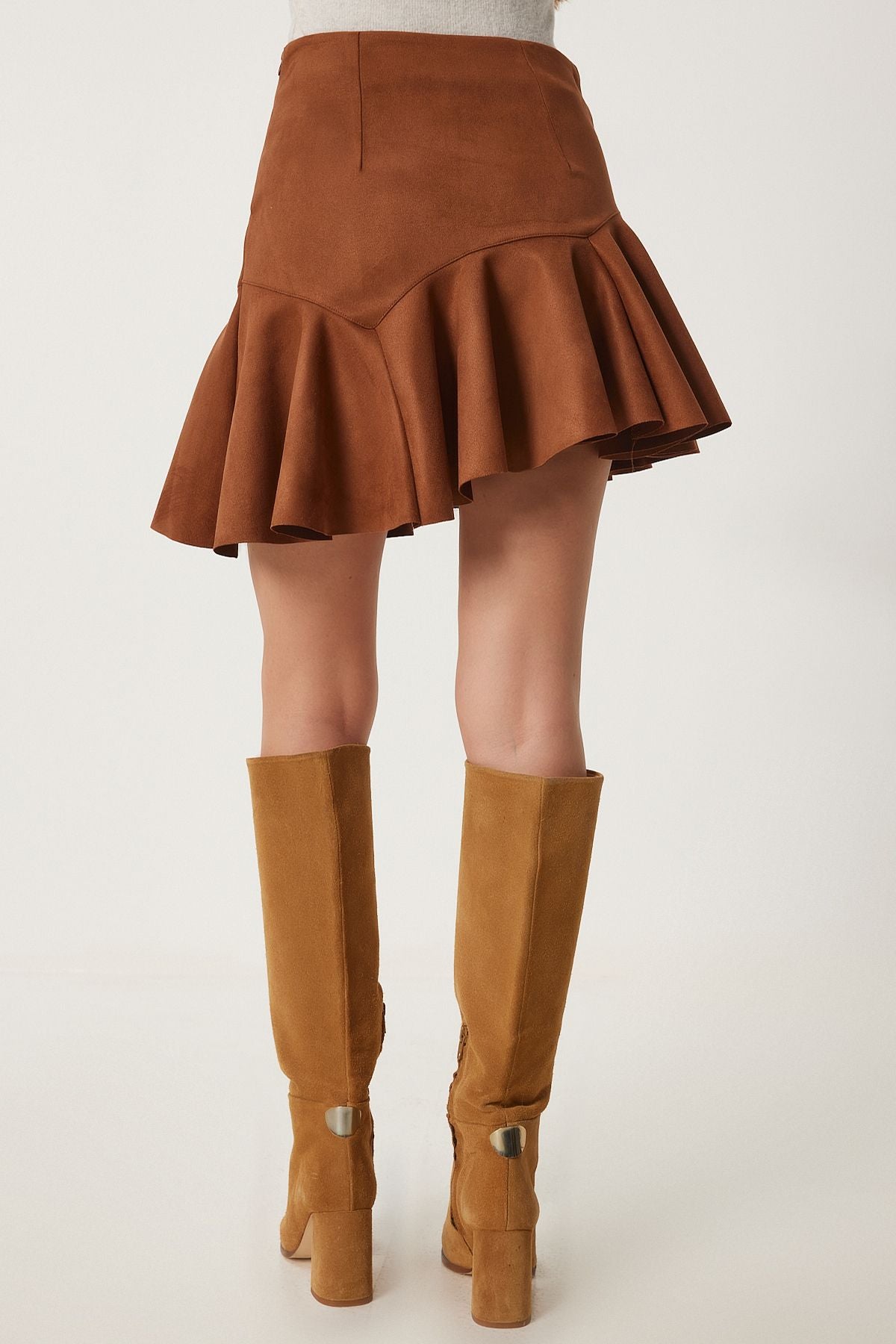 Female Taba flywheel asymmetric mini suede skirt US00942
