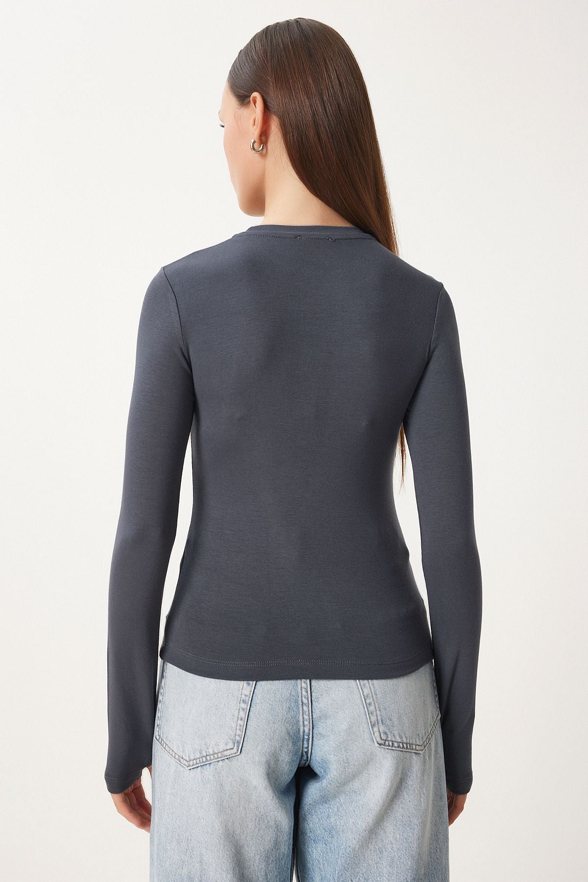 Woman anthracite bicycle collar Basic knit blouse CR00439