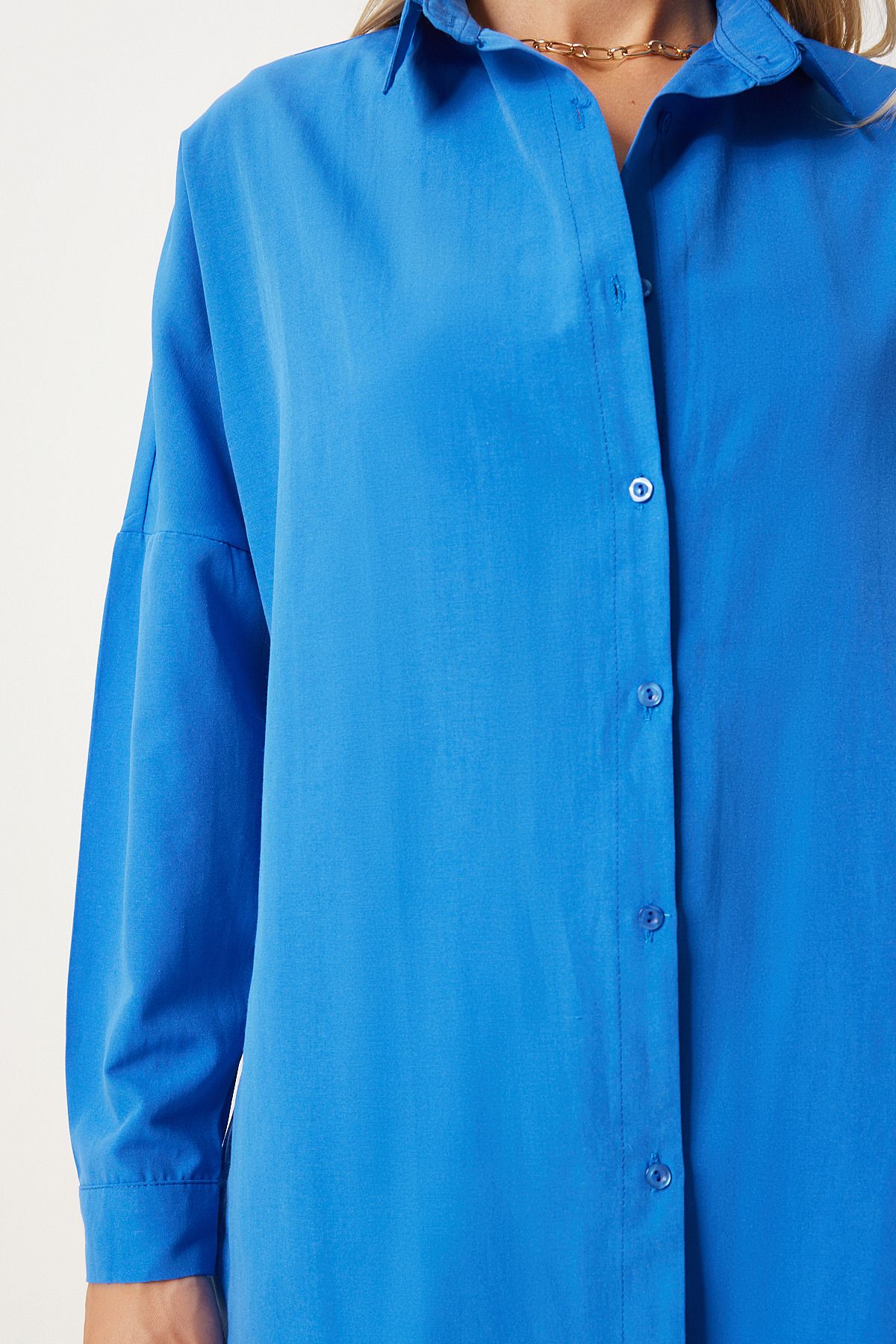 Woman Live Blue Oversize Long Basic Shirt DD00842