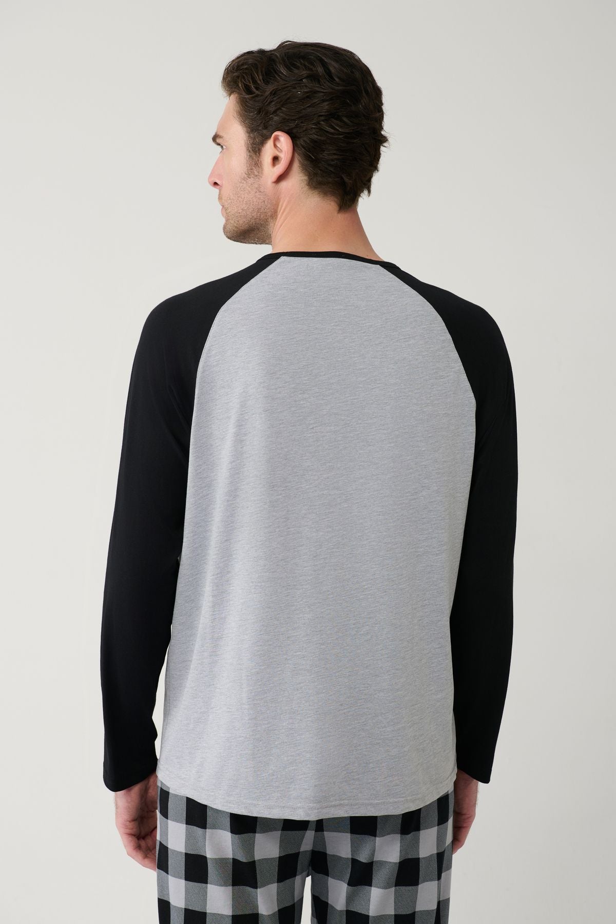 Men's gray bike collar cotton reglan special box pajama set E003305