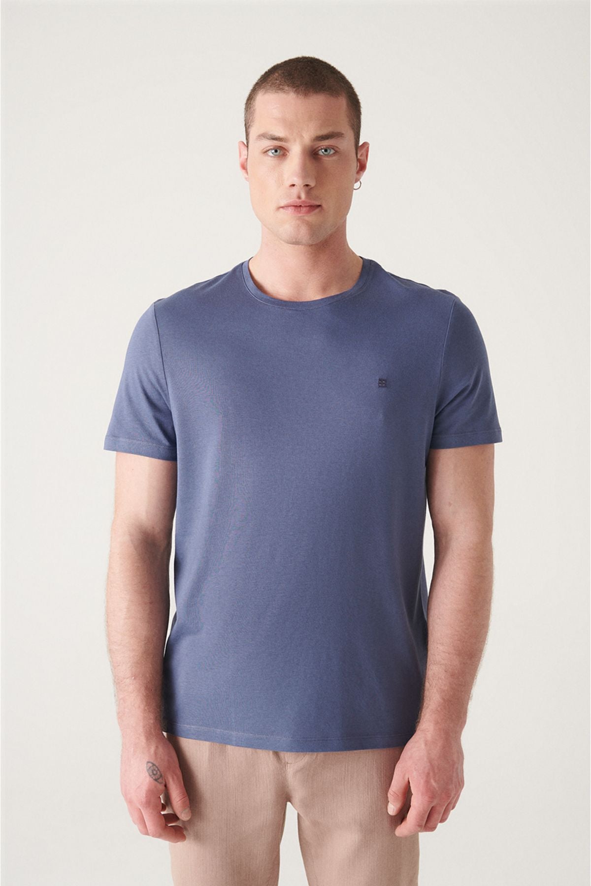 Men's Indigo Ultrasoft Bicycle Collar Flat Modal T-Shirt B001171