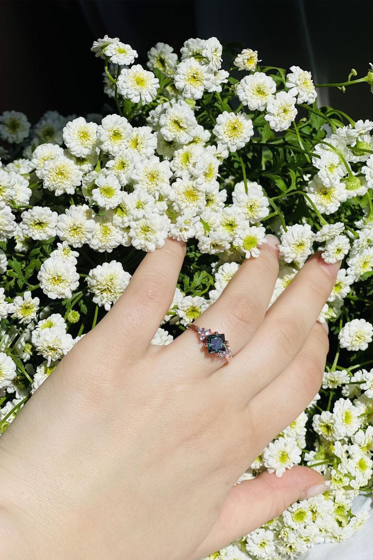 Woman Pink Square Mystical Topaz Stone Adjustable 14 K Gold Plated Ring
