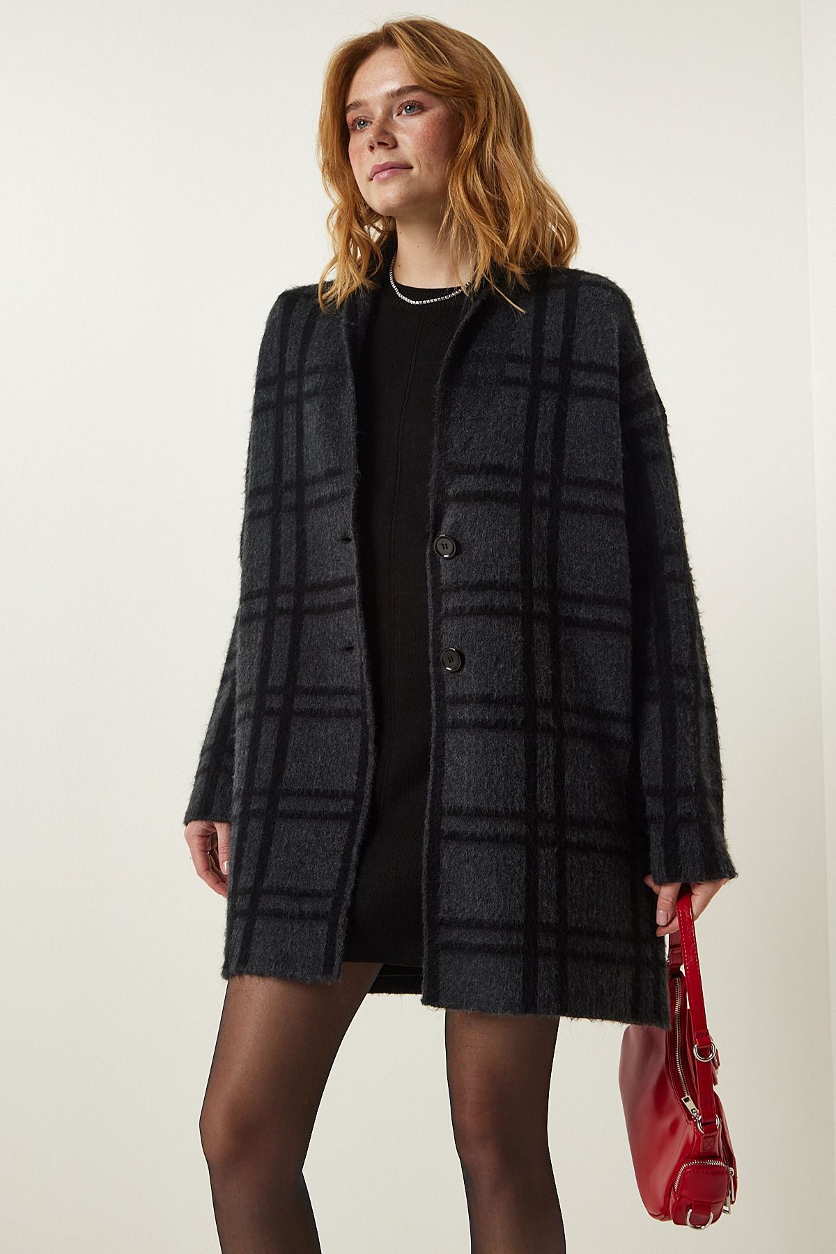 Dark gray square cardigan jacket pf00061