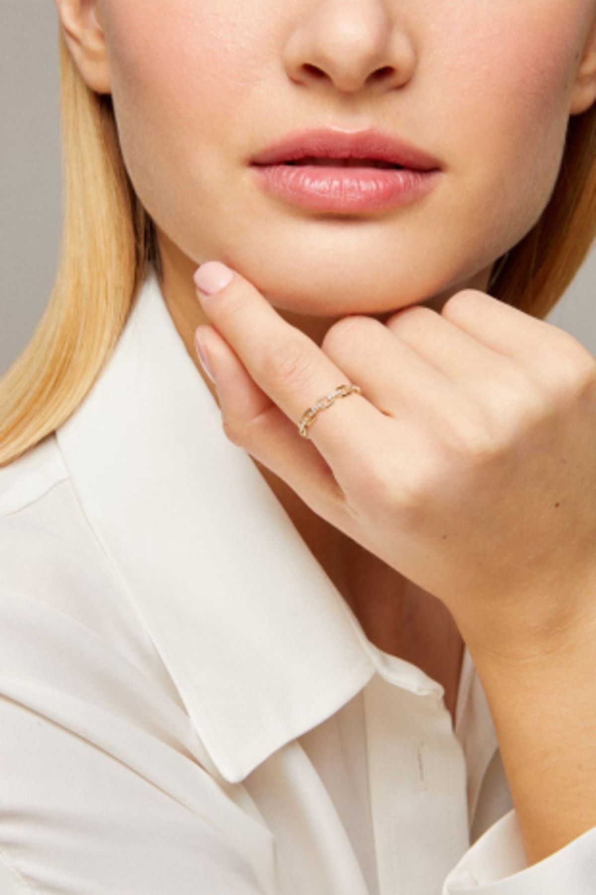 HALKALI ZİRKON STONE 14 K GOLD PLATED WOMEN RING