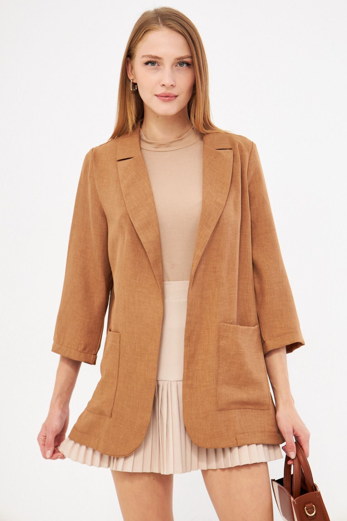 Woman Camel Pocket Oversize Jacket ARM-24Y001115