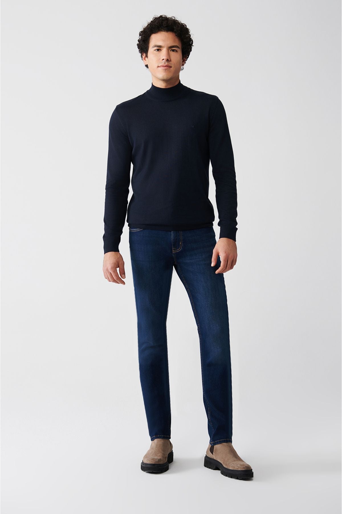 Men's navy blue half fisherman collar wool mixed knitwear sweater B005015