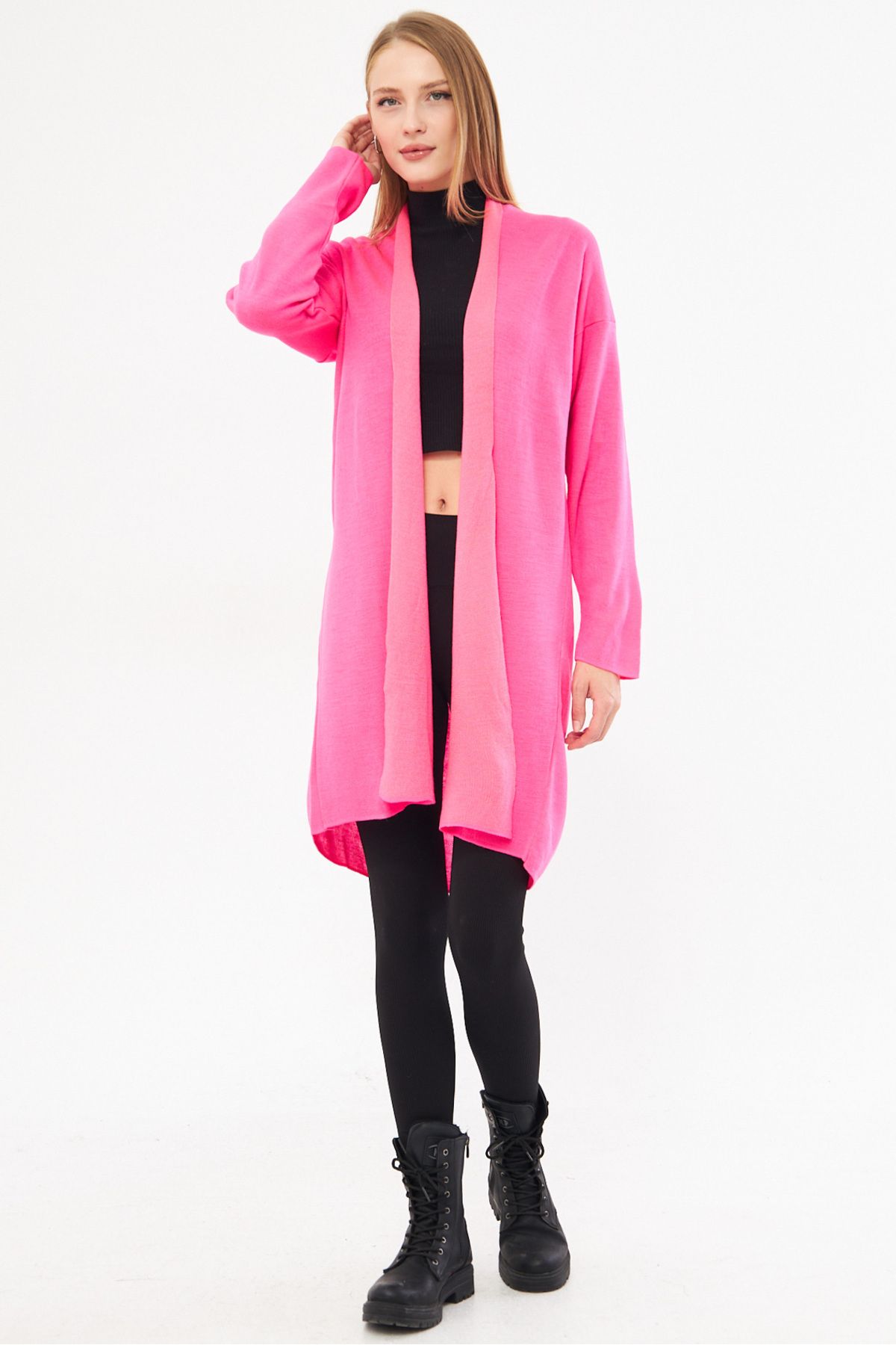 Women's Fuchsia Long Sleeve Thin Triko Cardigan ARM-25K012009