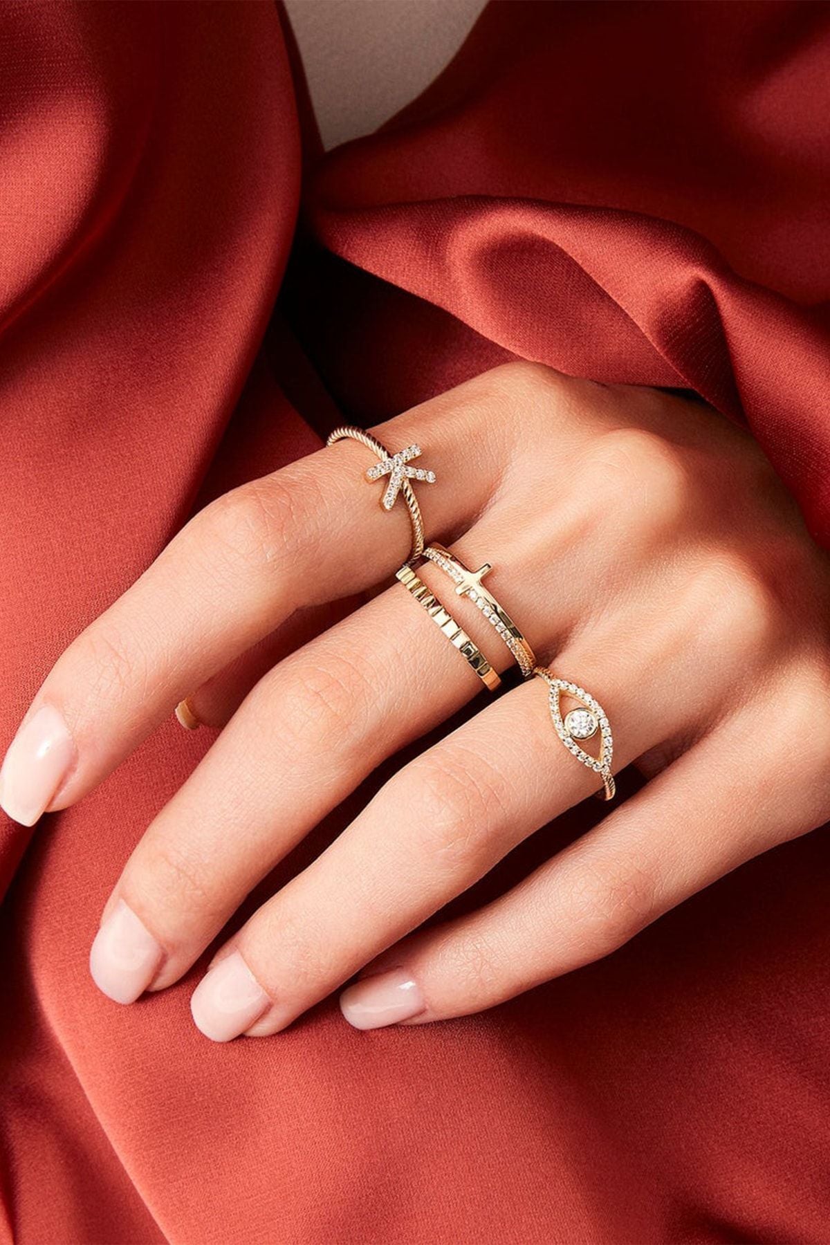 EYE FIGURE Zircon Stone Adjustable 14 K Gold Plated Woman Ring
