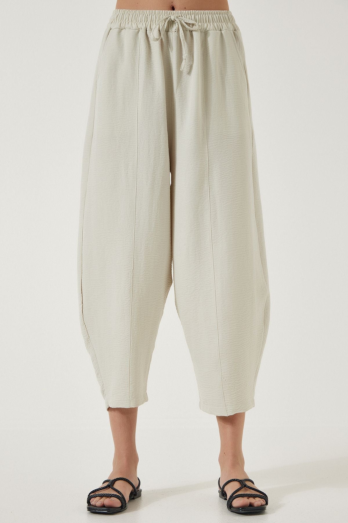 Female Light Cream Pocket Linen Viscose Shalwar Pants CV00001