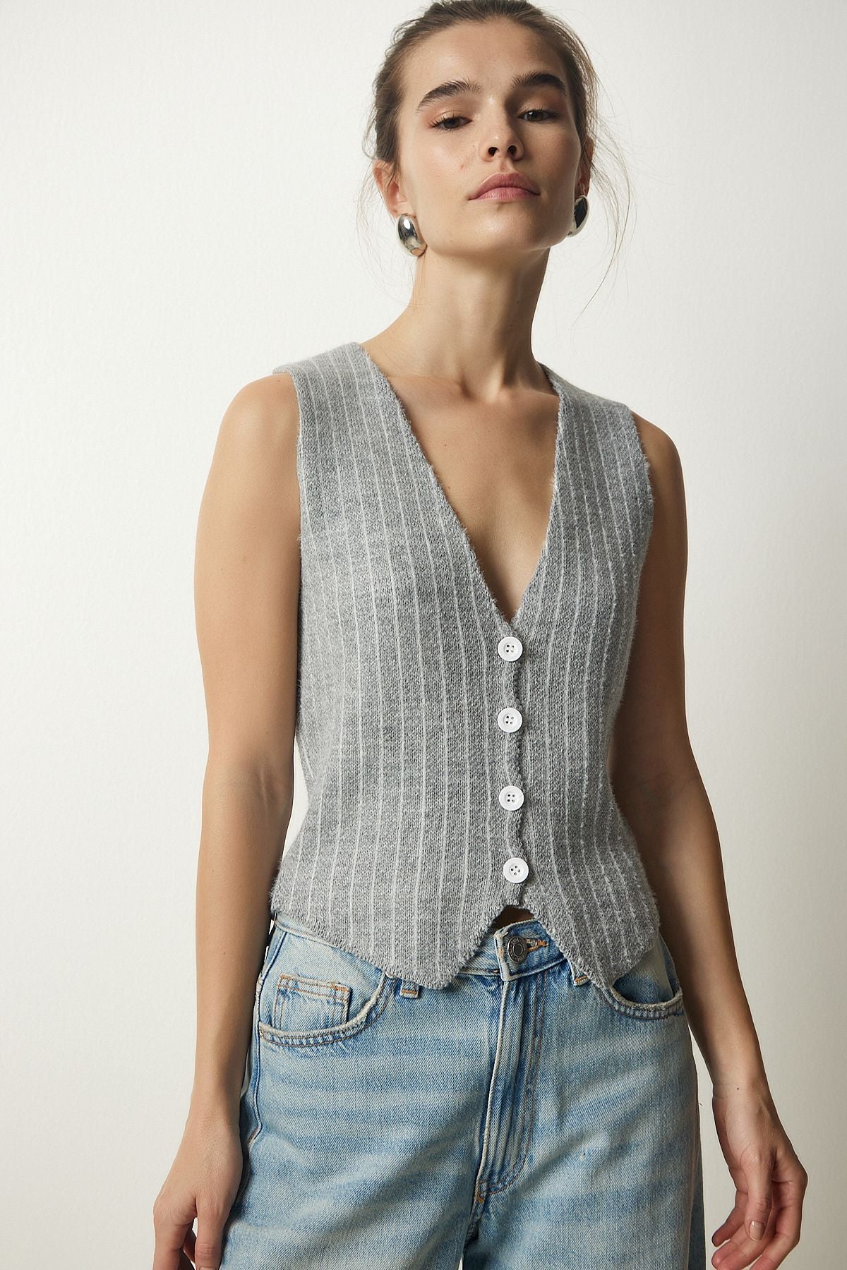 WOMEN GRAY GRAY STRUCTURE SHARLİKO VEST WF00058