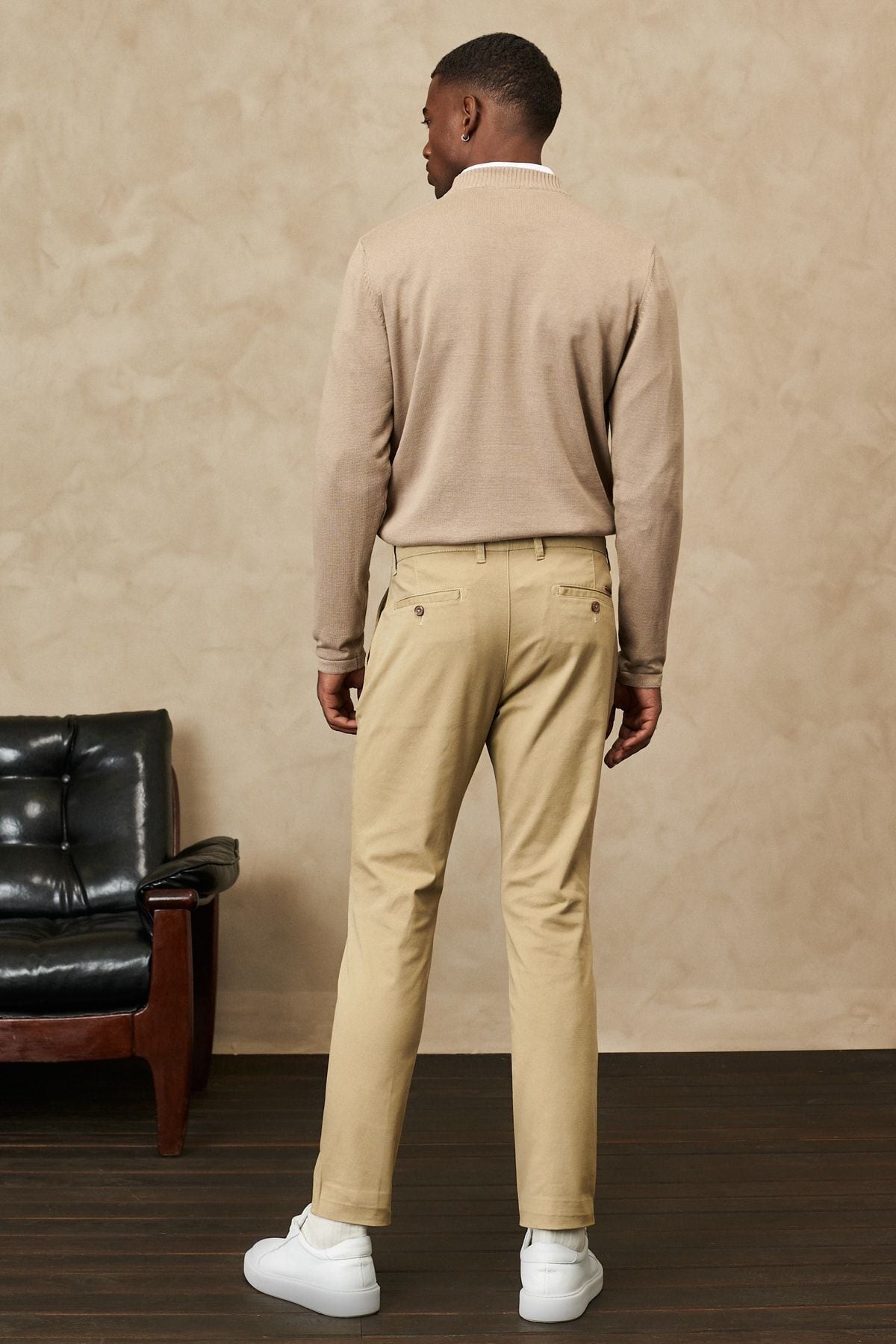 Men's Beige Slim Fit Narrow Cut Flexible Chino Pants