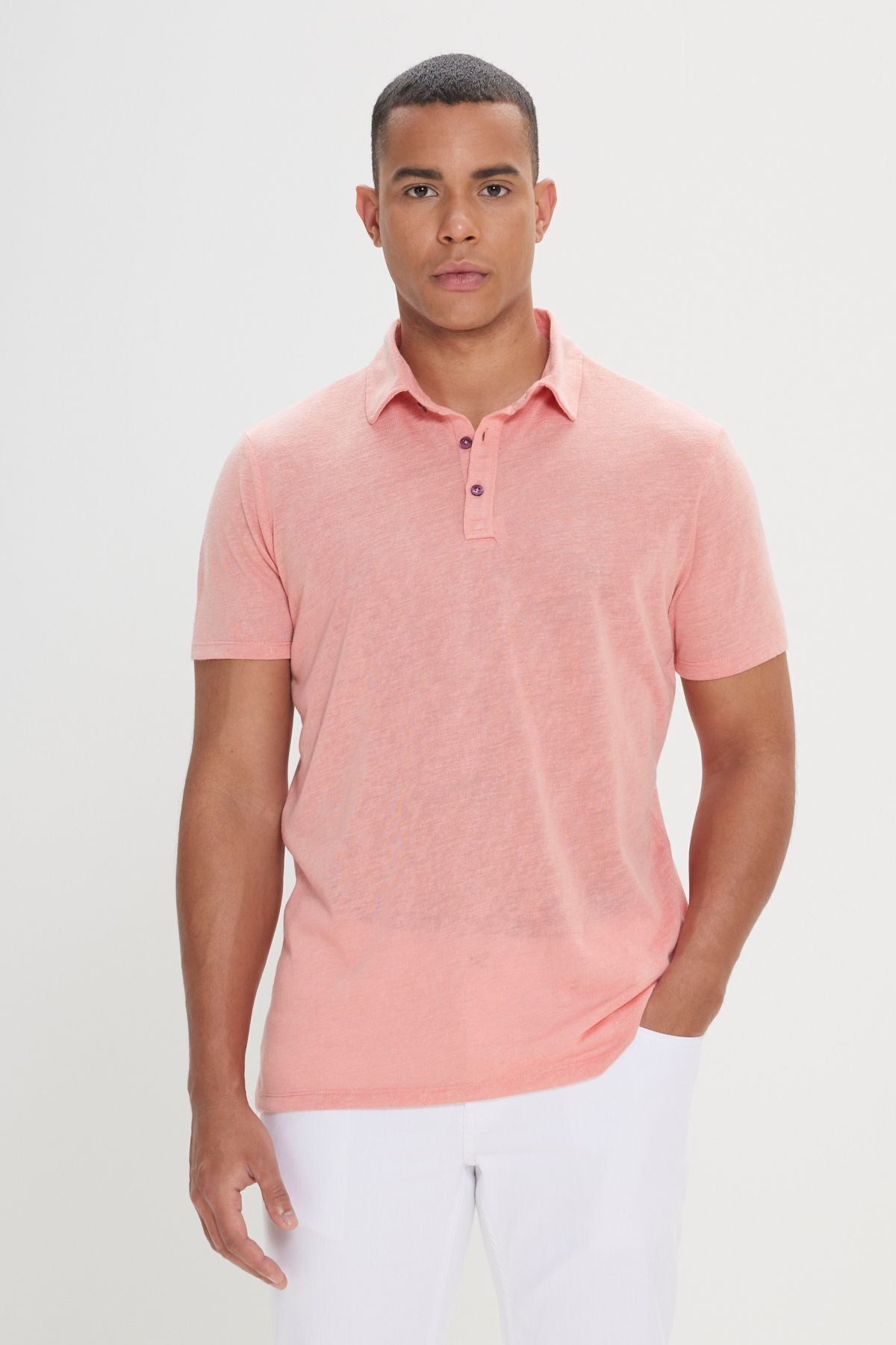 Men's rose dry slim fit narrow cut polo collar flat casual T -shirt