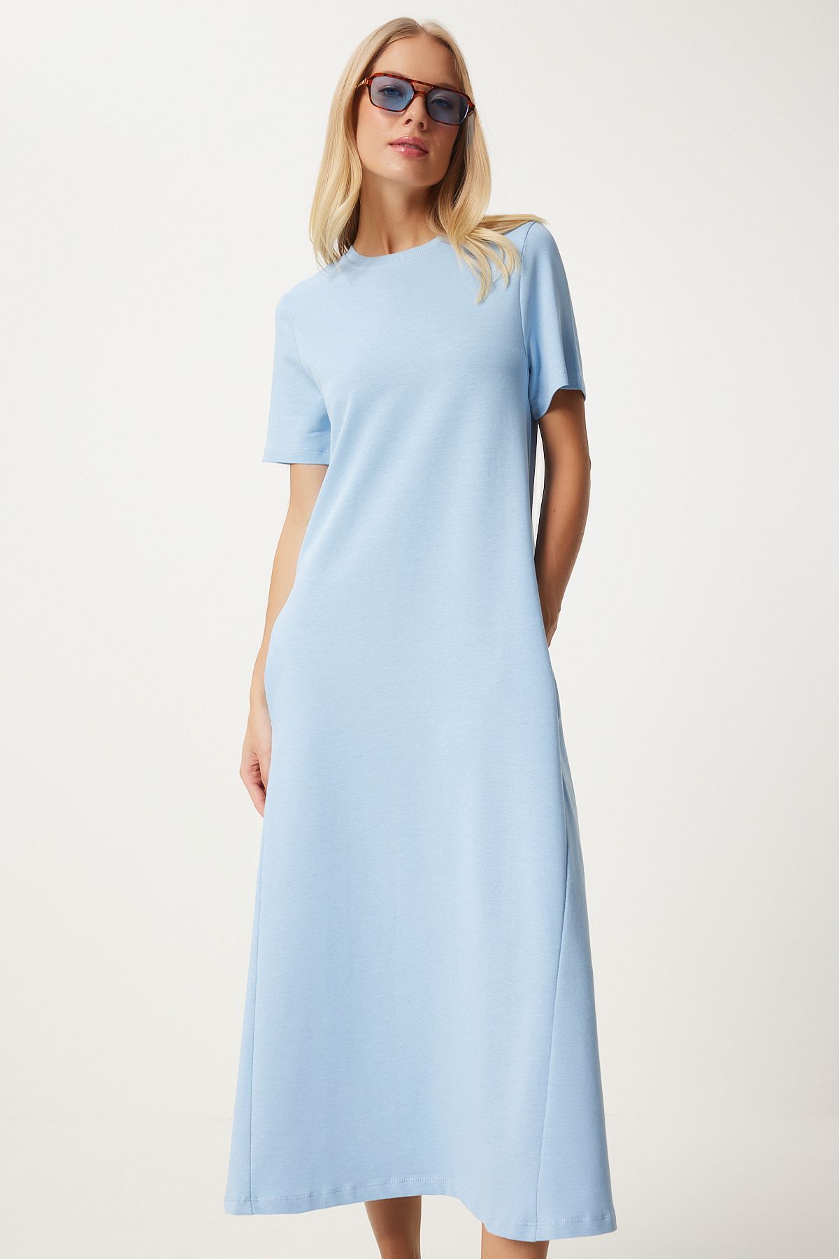 Woman sky blue A cut summer combed dress ub00060