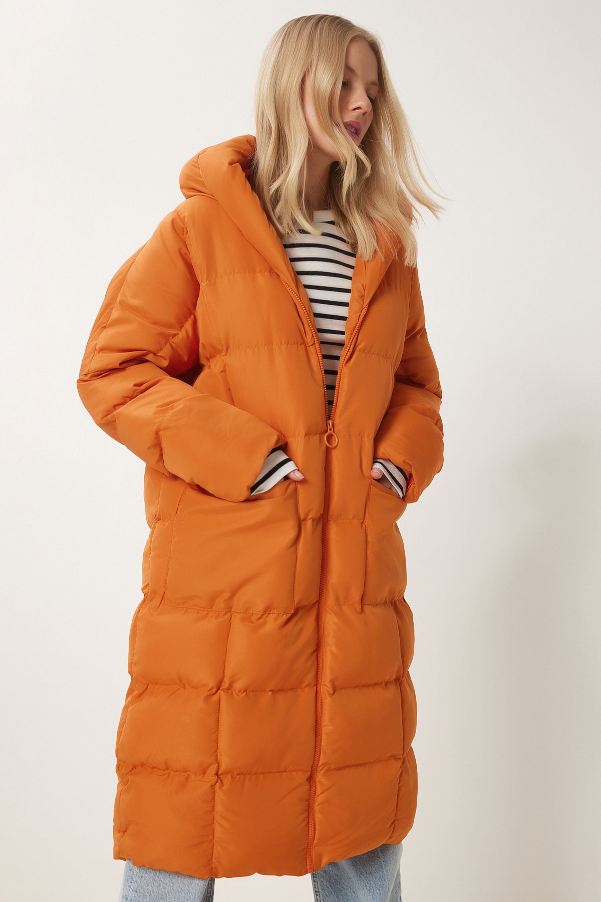 Woman Oranj Hooded Oversize Long Swelling Coat NT00428