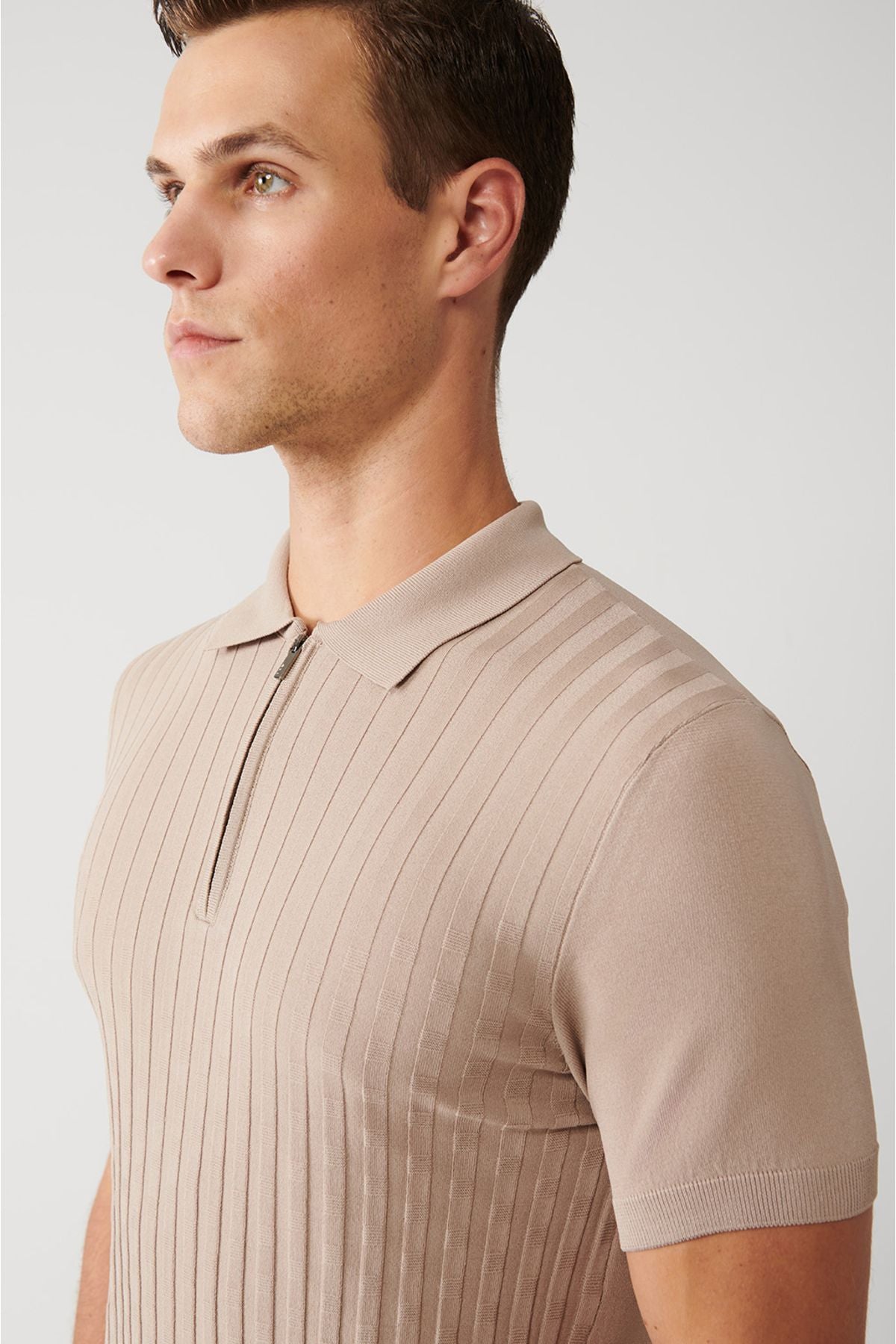 Men's mink zipper texture rayon knitwear t-shirt a32y5028