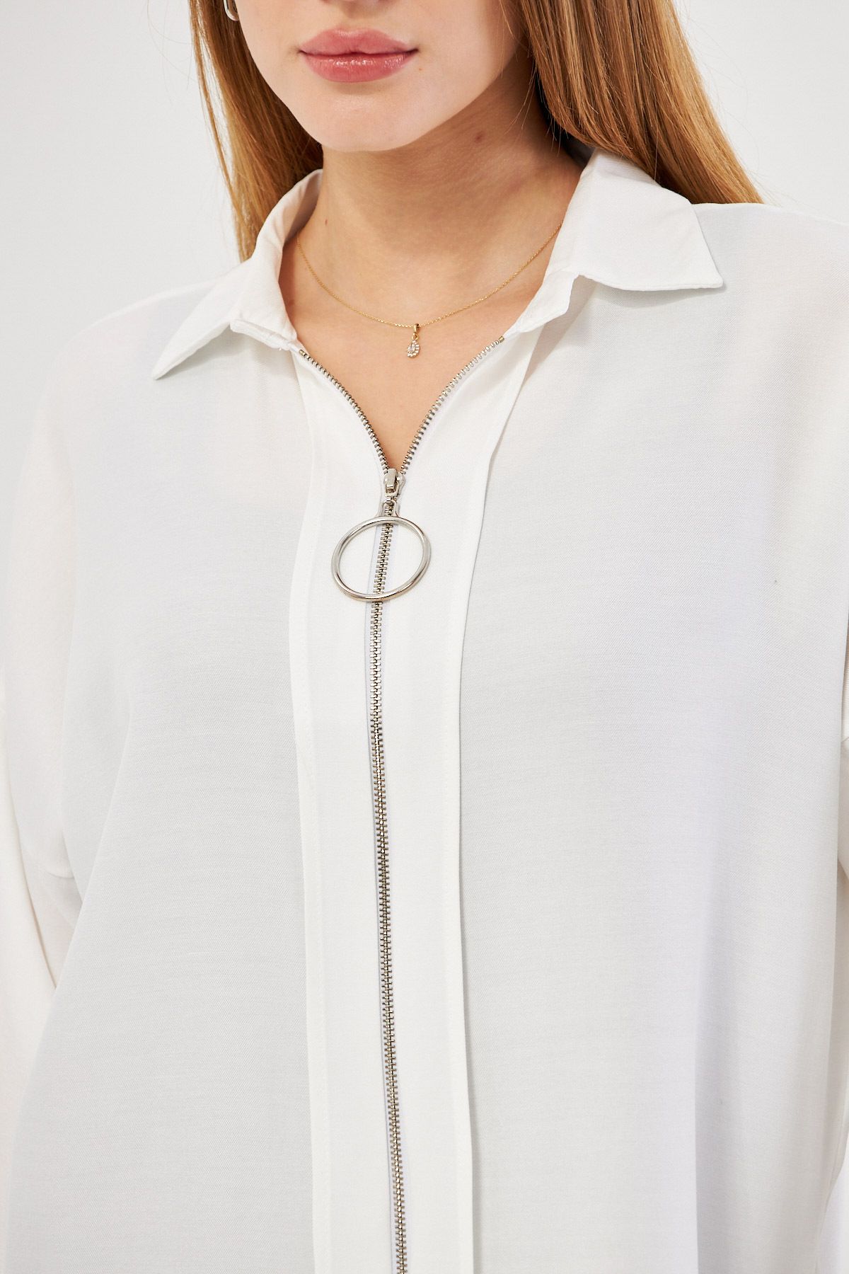 WOMEN WHITE PREVIOUS ZIPPER SALAŞ SHIRT ARM-21K024090