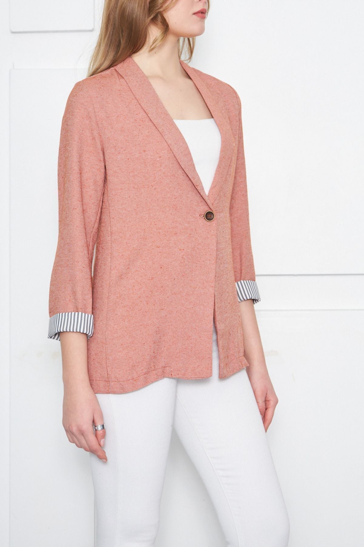 Female Tile Sleeper Striped Single button Jacket ARM-22K001122
