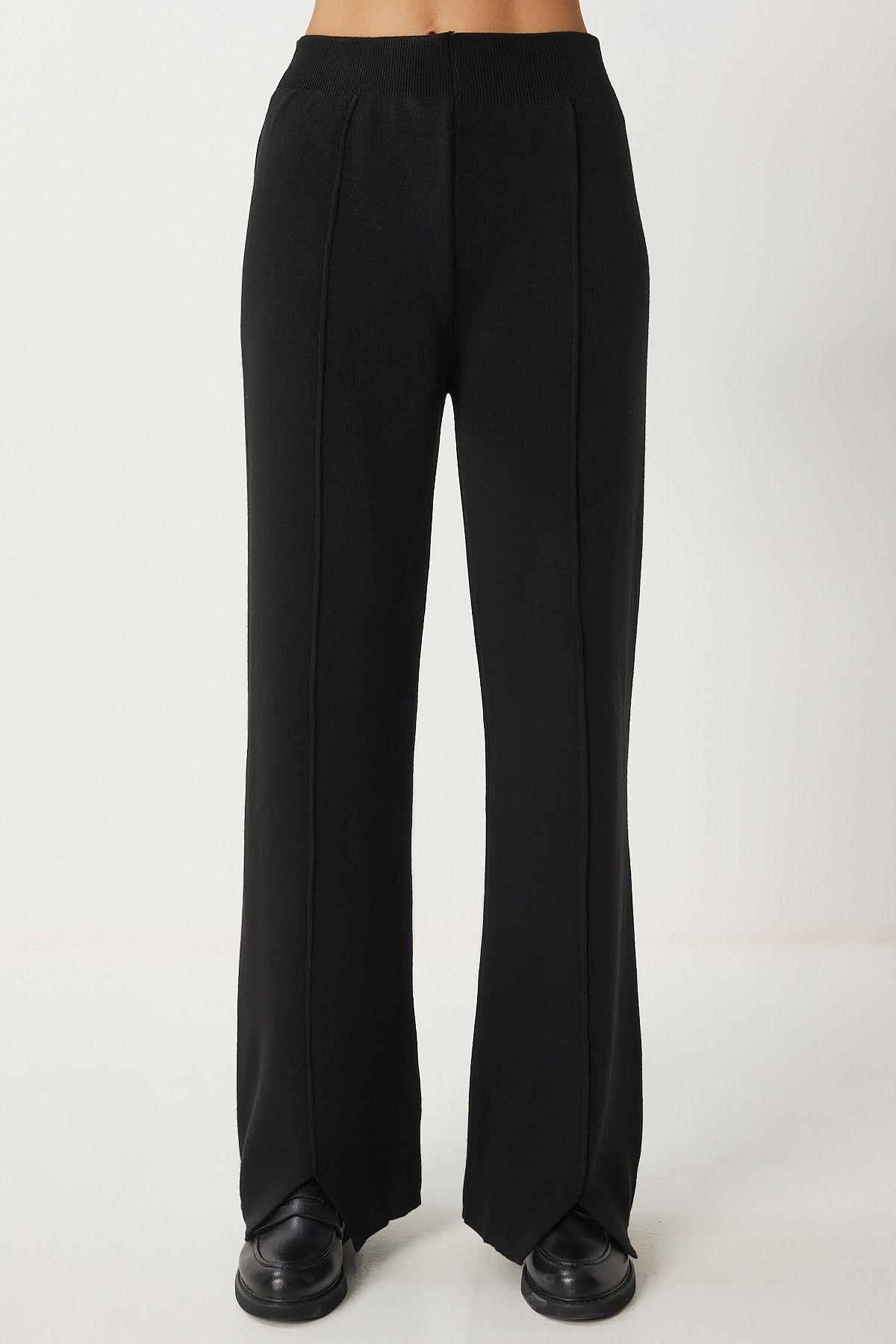 Woman Black Stylish Knitwear Cossack Pants Set Mu00012