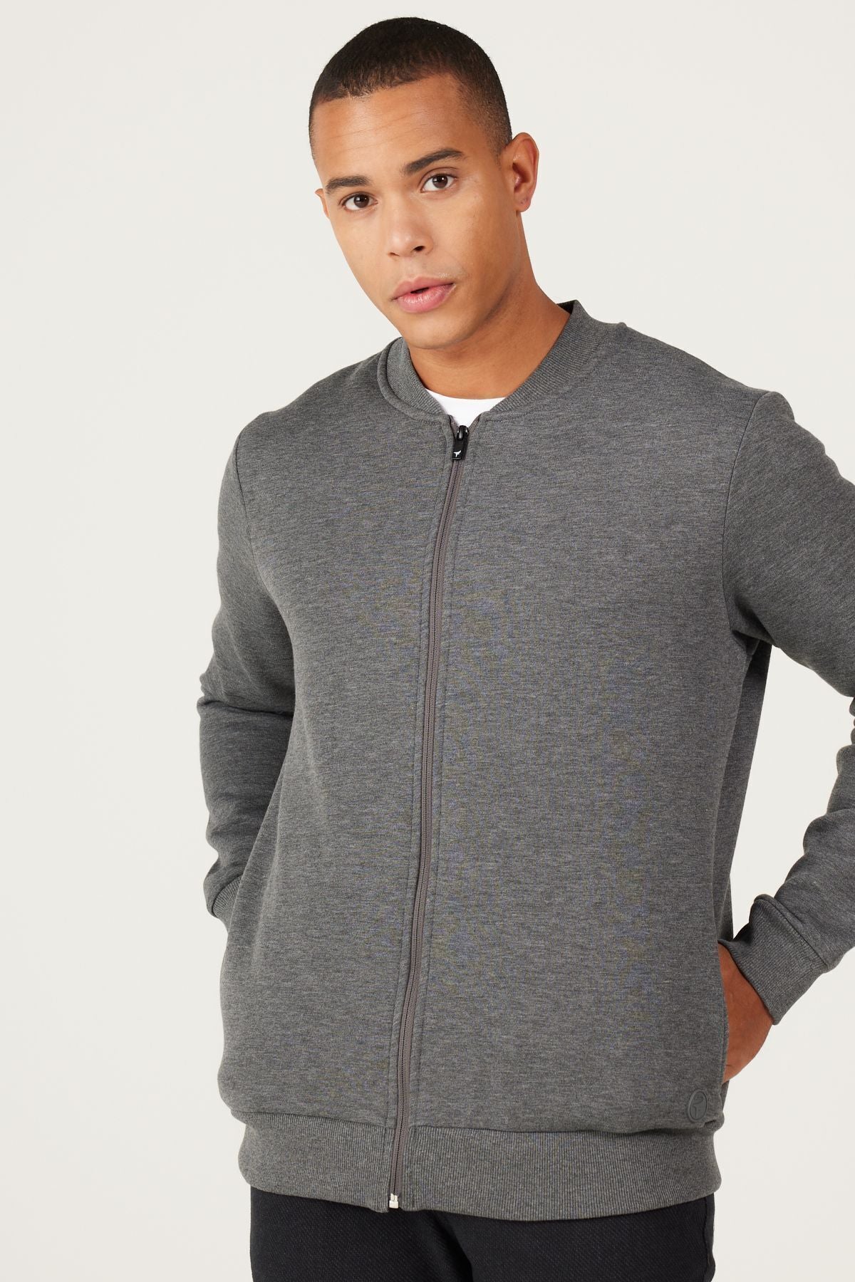 Men's anthracit-melanj standard fit Normal Cut Içi Polar 3 IP College Cotton Cotton Sweatshirt