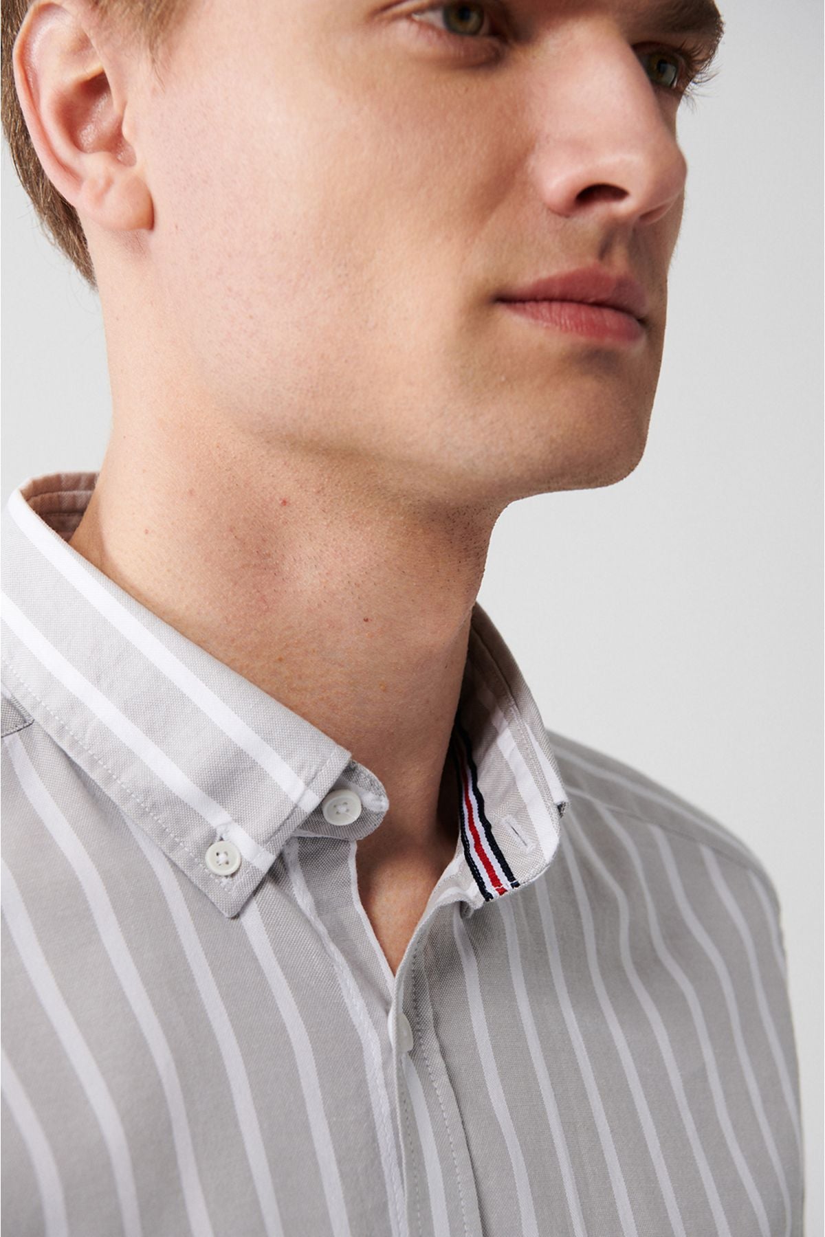 Men's Gray 100 %Cotton Oxford striped shirt A31y2055