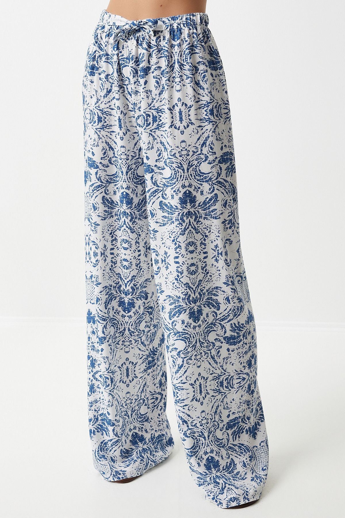 Woman Blue White High Waist Summer Plenty of viscose pants BH00354