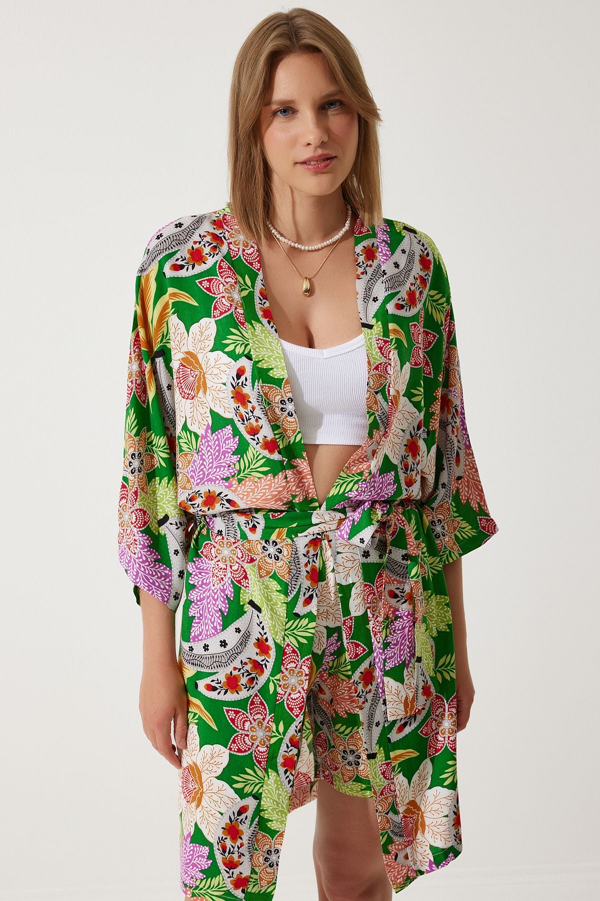 Female green cottage viscose kimono shorts team BP00161