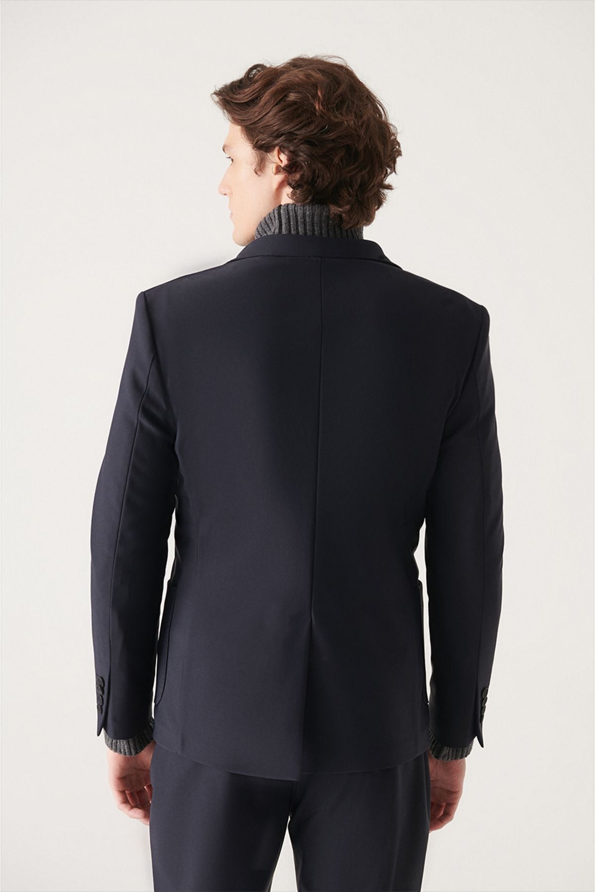 Men's Navy Blue Water Driving Fabric Suit Suit Jacket A22y4011