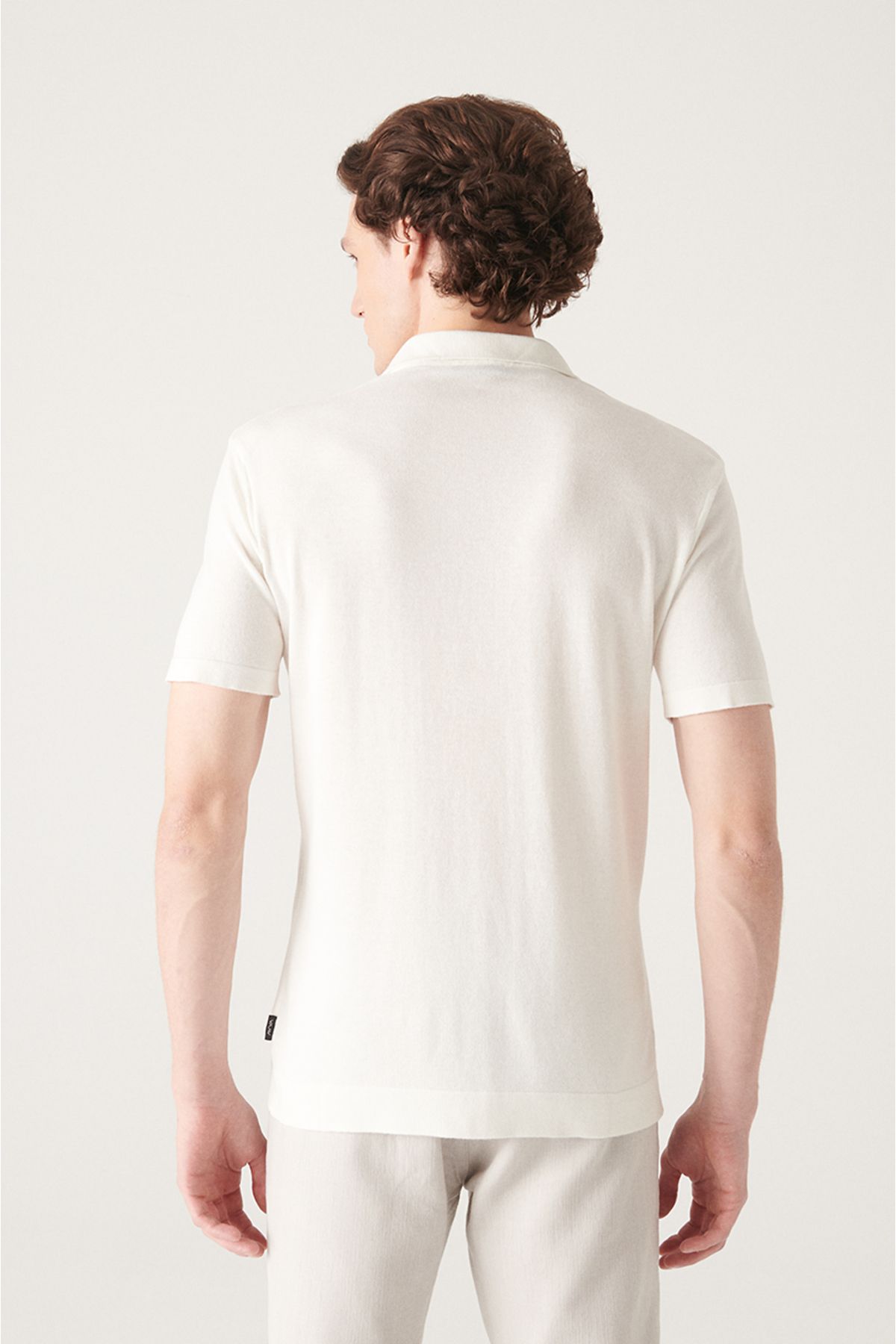 Men's White Cuban collar button knitwear T-shirt B005008