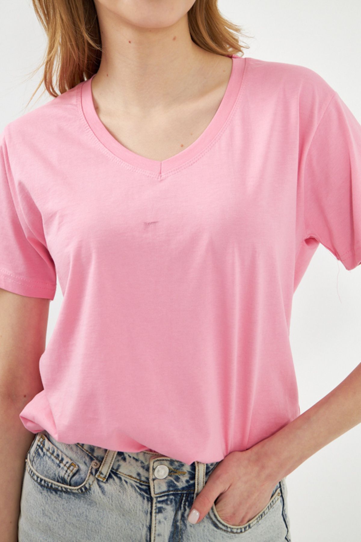 WOMEN Pink V-Yaka T-Shirt Arm-23y024002