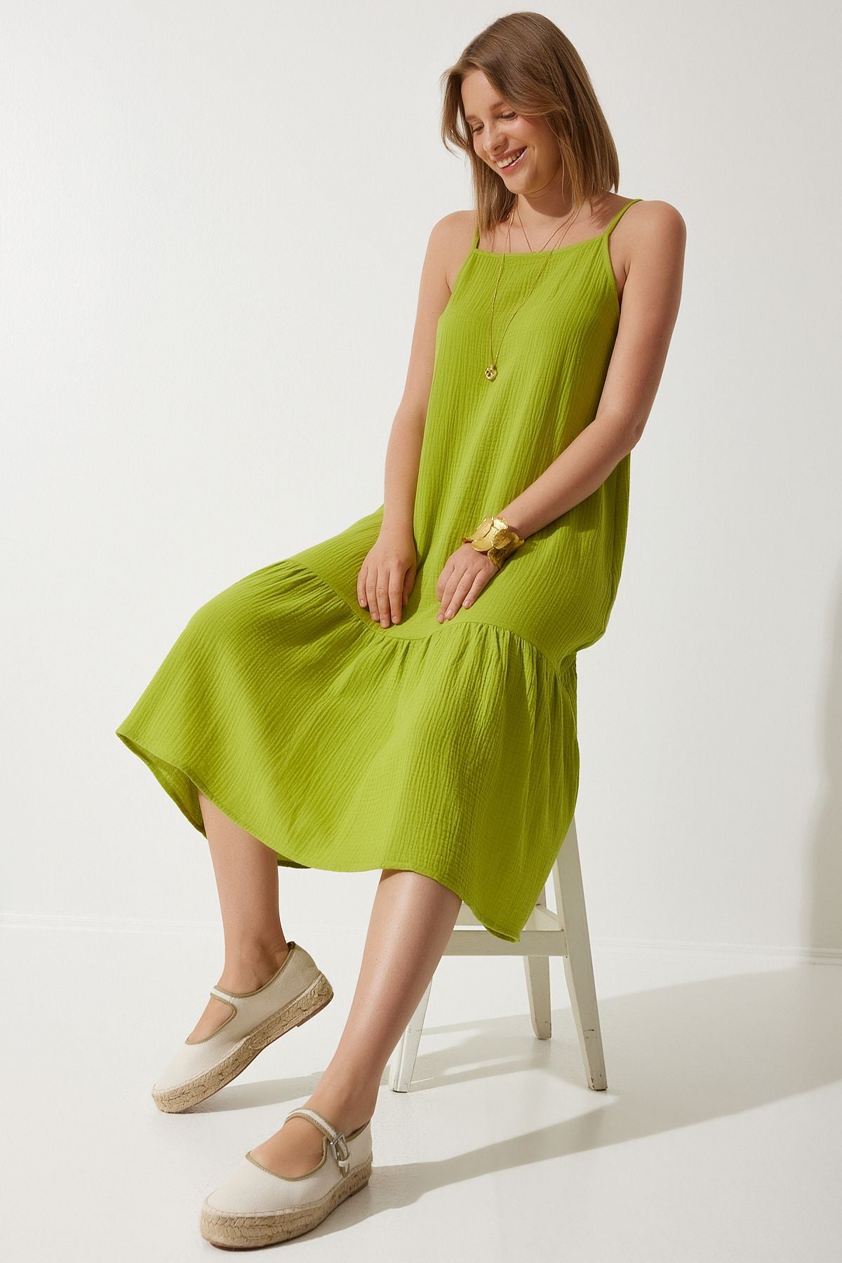 Female Peanut Green Summer with Plenty of Müslin Dress BP00163