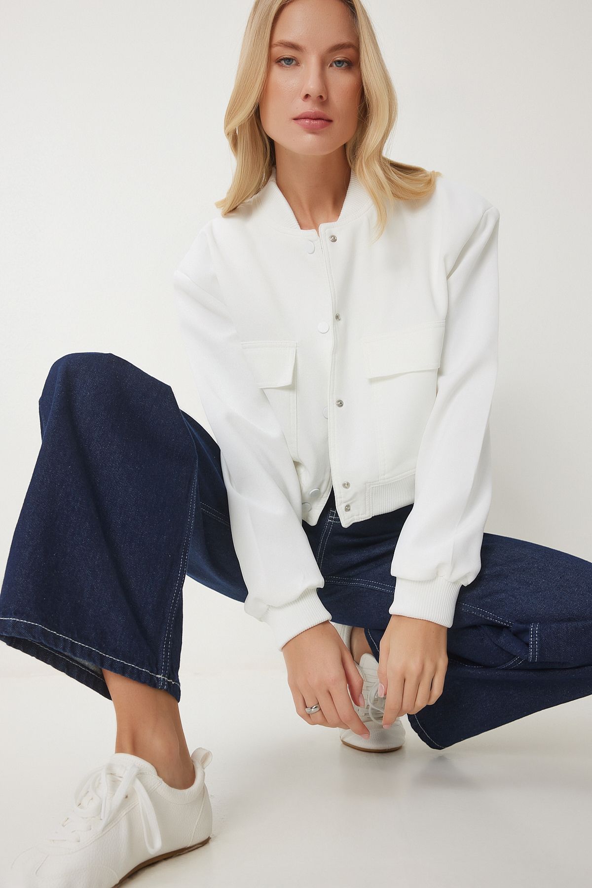 Female ecru homeland bomber weaving jacket FN03454