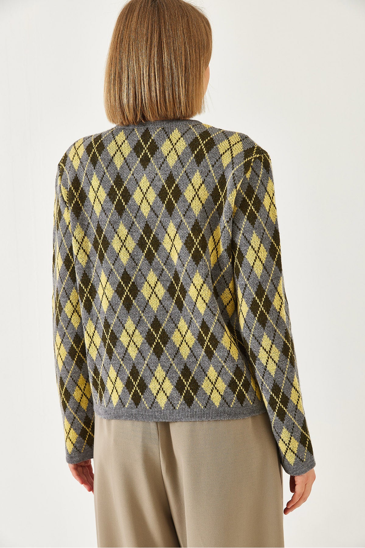 Women's Baklava Pattern Crew Neck Buttoned Knitwear Cardigan 241152 60261341