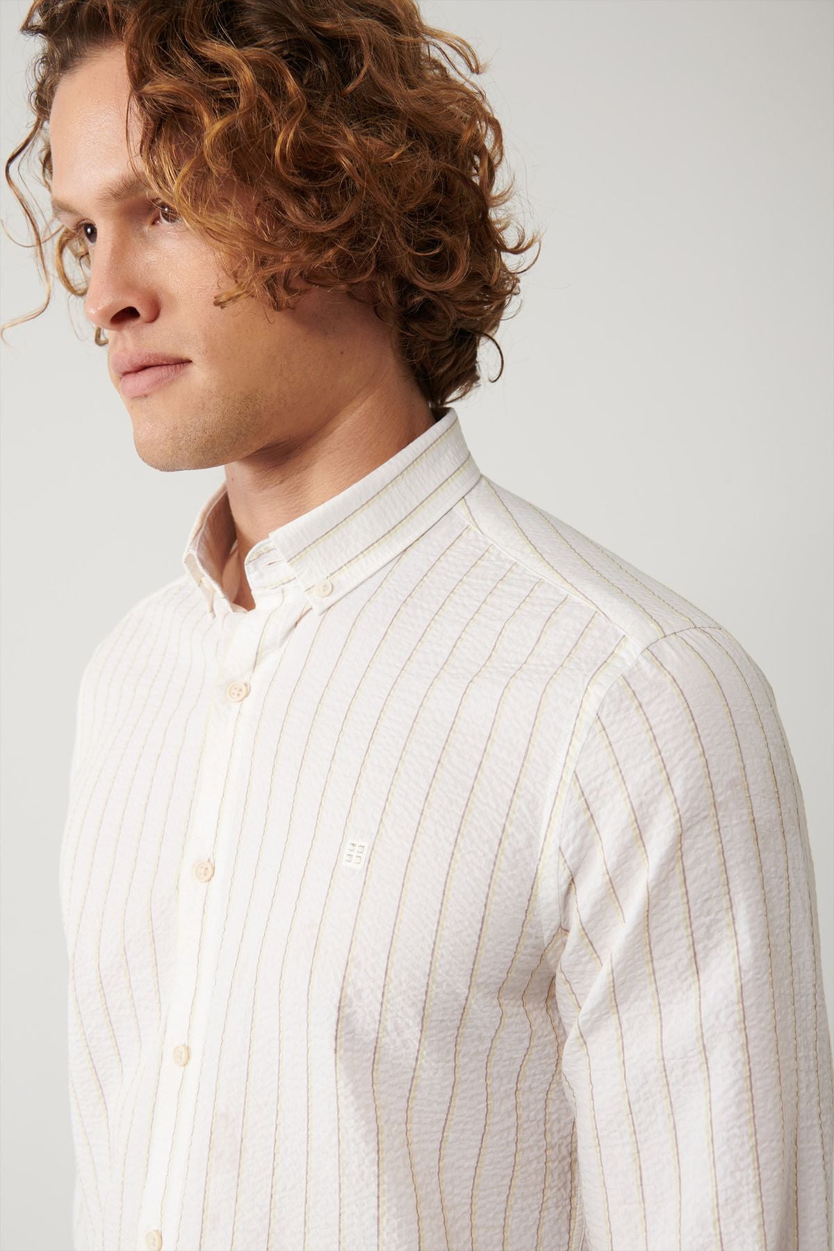 Men's white wafer striped lycra cotton shirt A41y2112