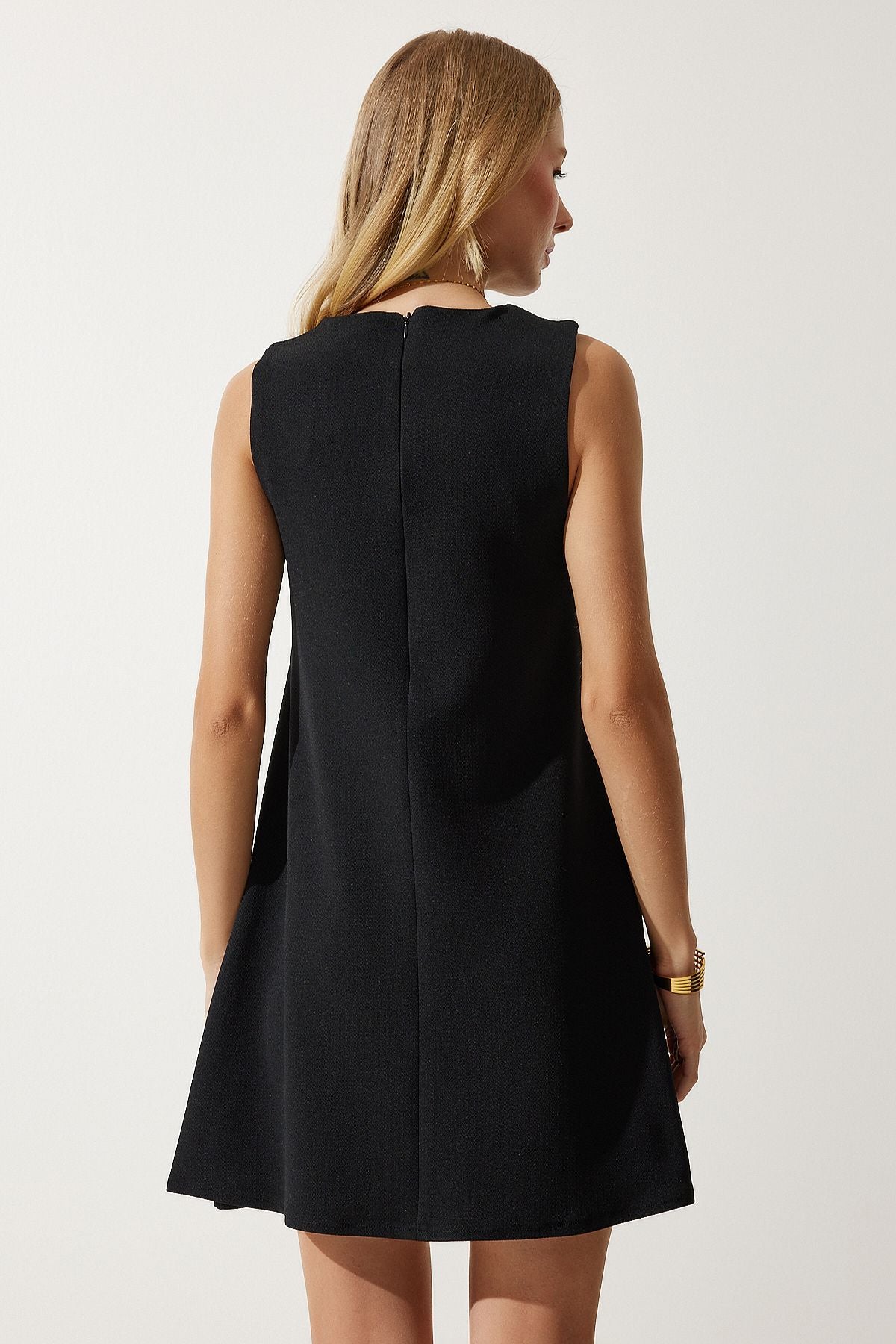 Women's black bike collar cottage woven bell dress RV00160