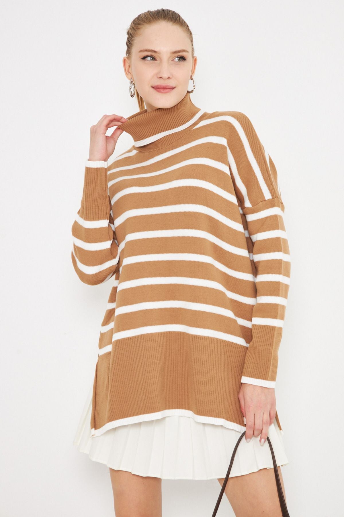 Female mink fisherman striped knitwear sweater ARM-24K012007