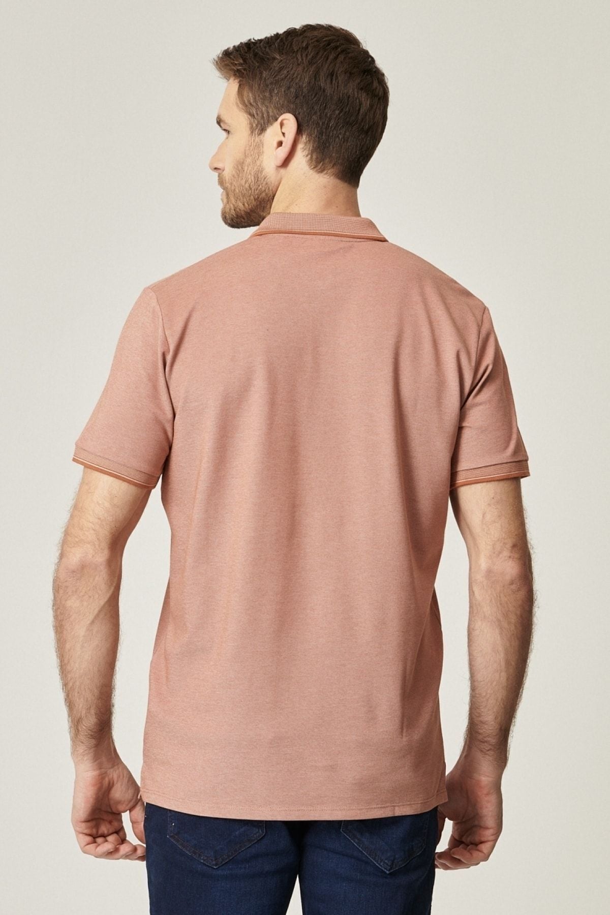 Men-Plugging Cotton Fabric Regular Fit Casual Cut Tile-Bej Curled Polo Yaka Pocket T-shirt
