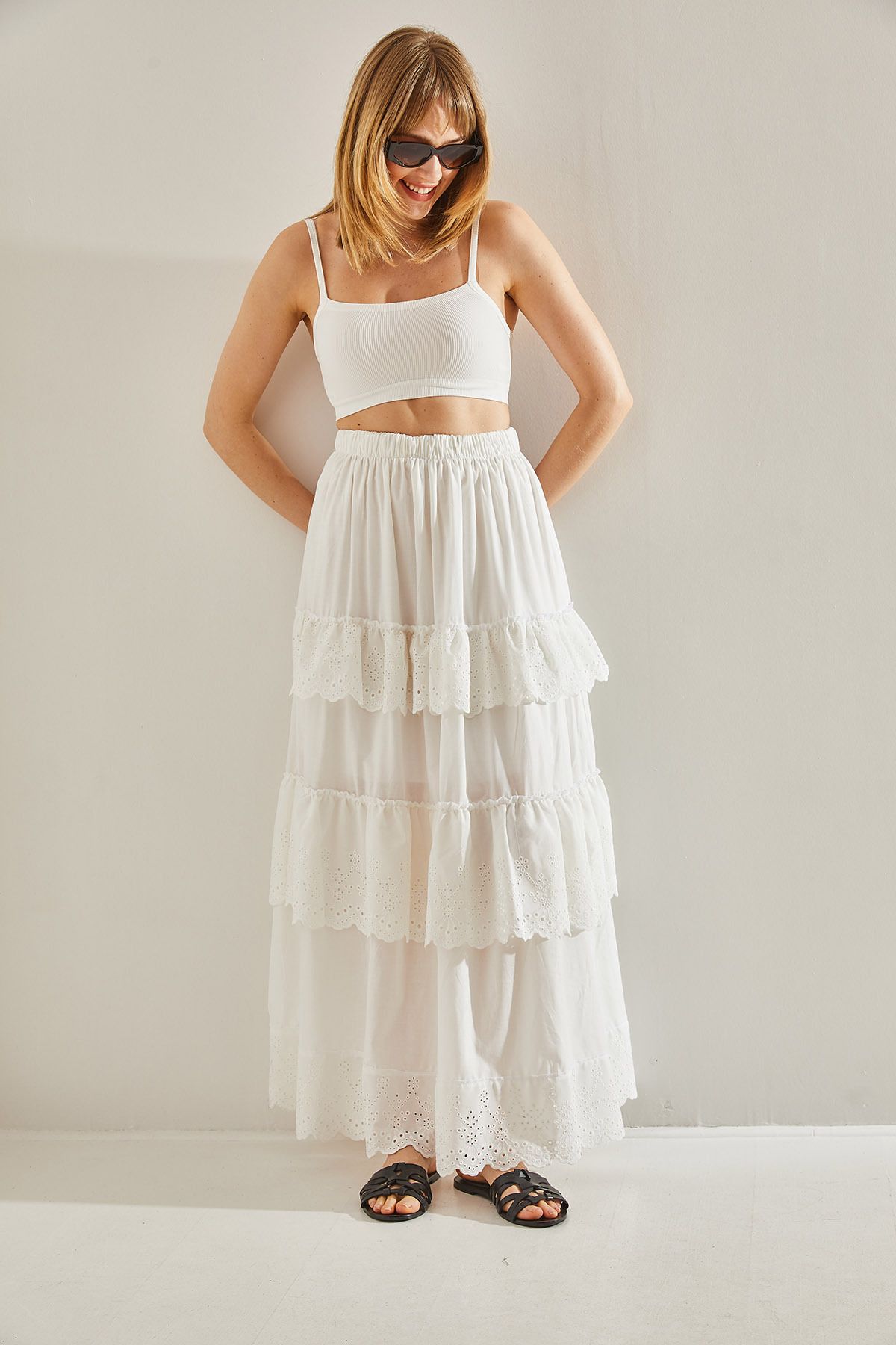 Women's White Organic Cotton authentic frilly skirt 60251035