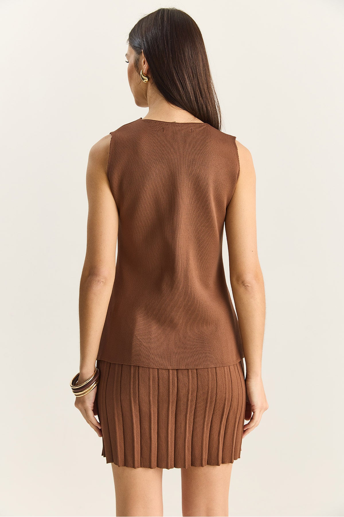 Women's Crew Neck Buttoned Knitwear Vest Pleated Mini Skirt Bottom-Top Suit 280017-18 60283872