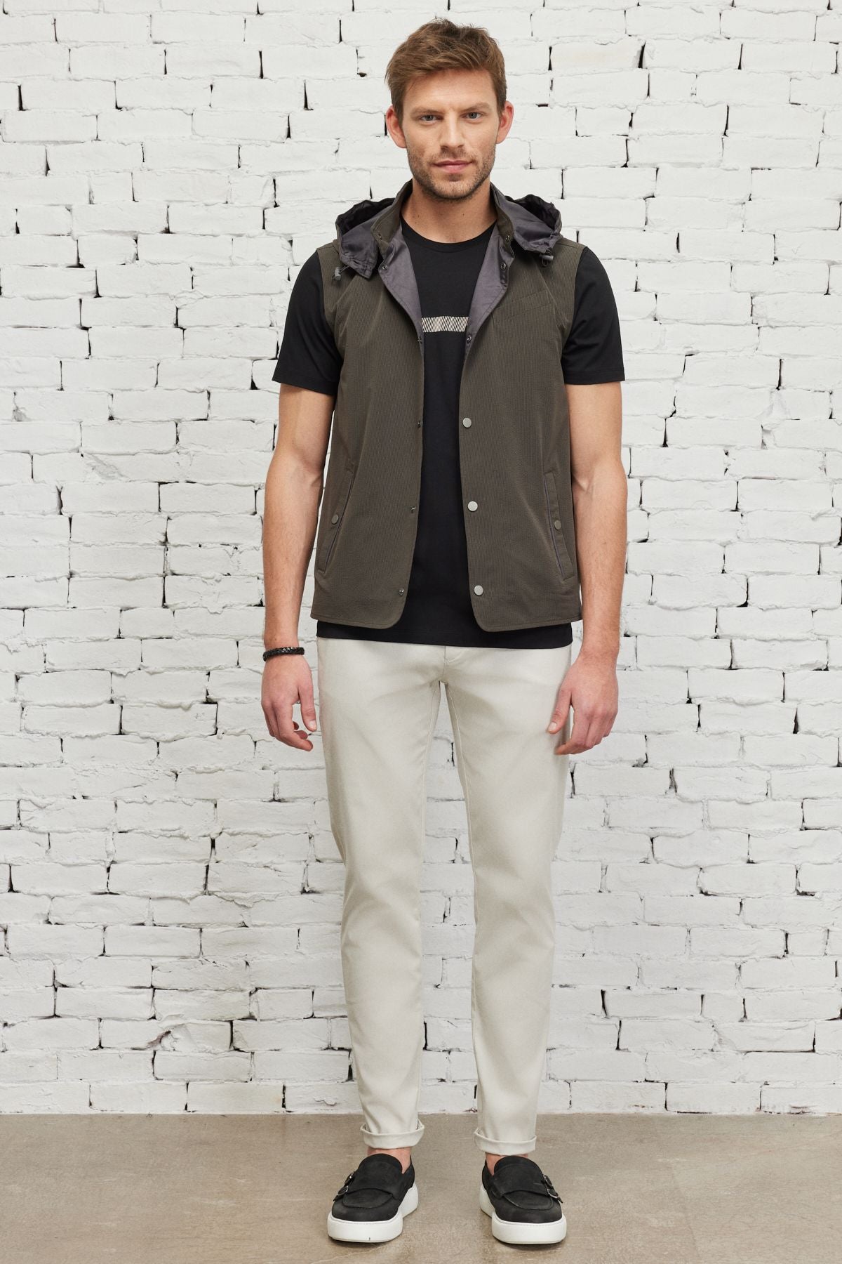 Male Khaki Standard Fit Normal Cut Patterned Vest Vest