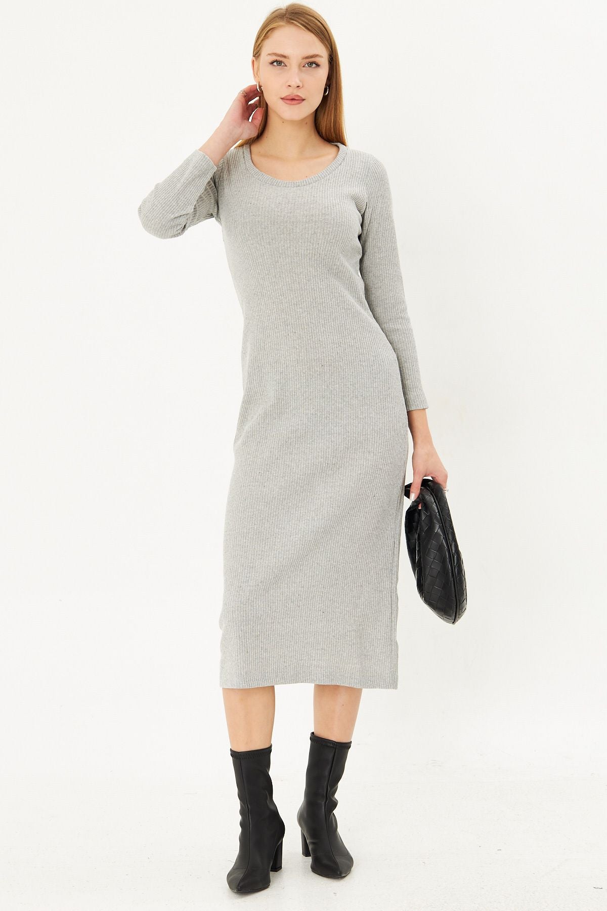 Woman Gray Gray Long Cashcorse Dress ARM-24K001028