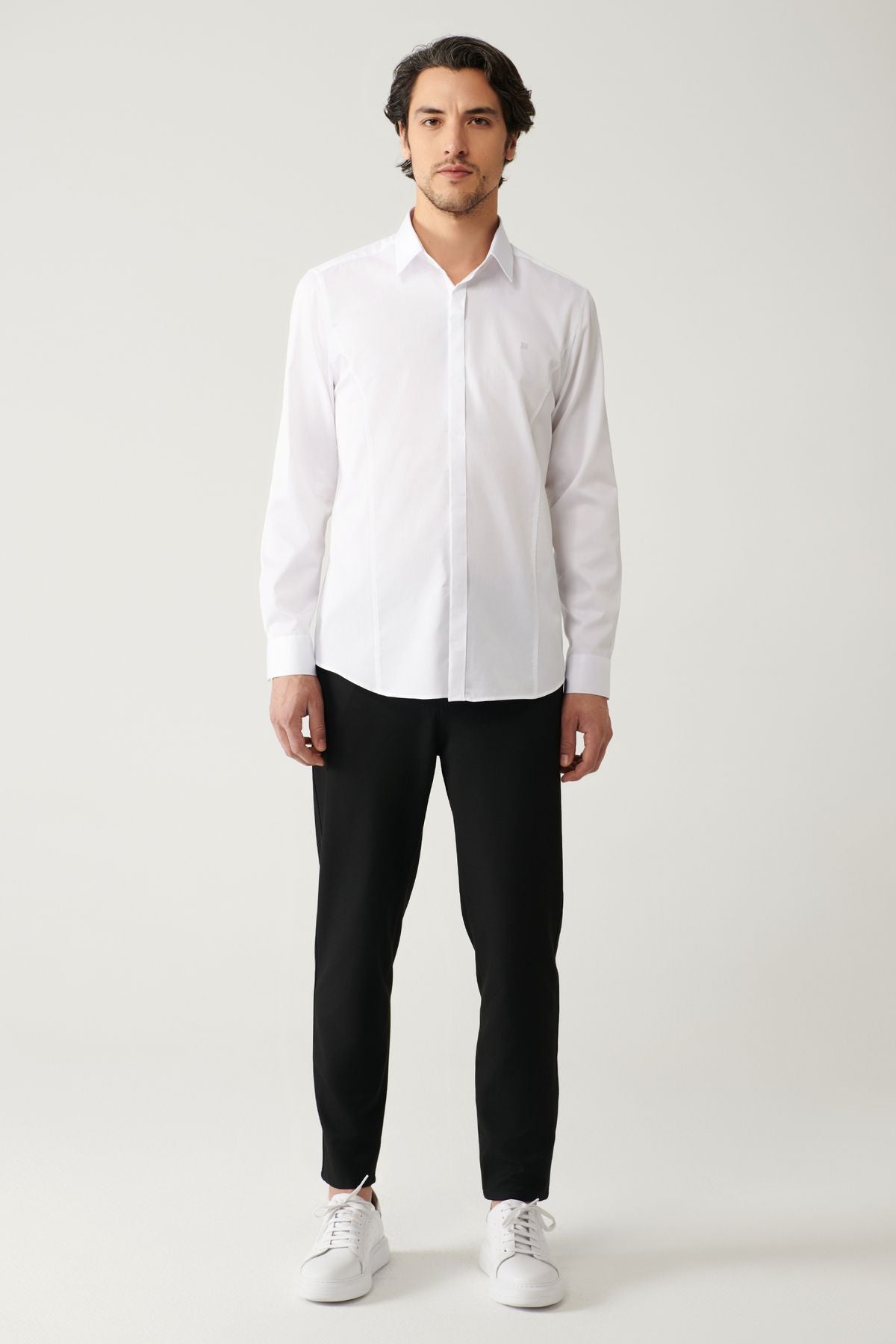 Men's white 100 %cotton classic collar satin shirt B002002
