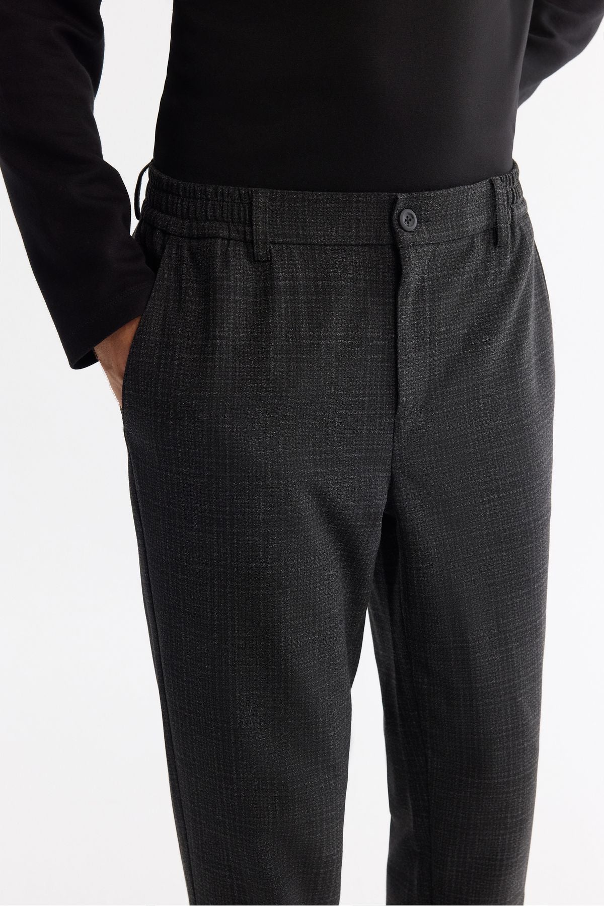 Men's Black Side Plee Pleated Plane Dual Paça Trousers A42y3043