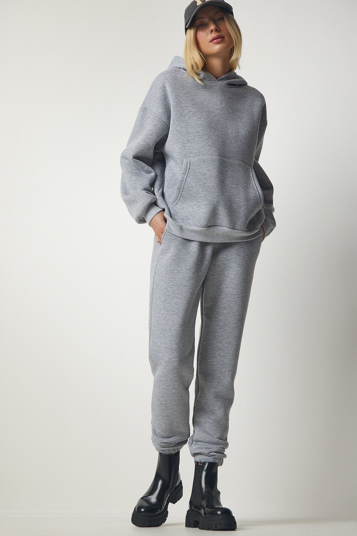 Female Gray Melanj Hooded Polar Tracksuit Set DD00762
