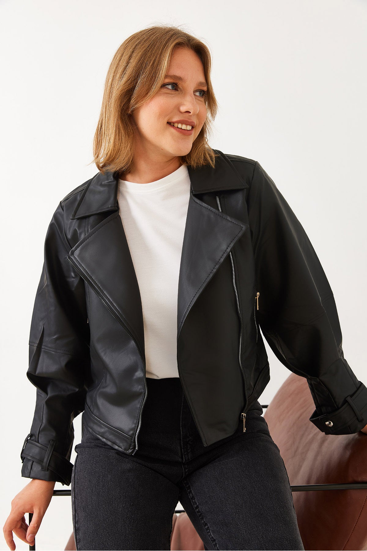 Women's Balloon Sleeve Oversize Leather Jacket 2395 60251850