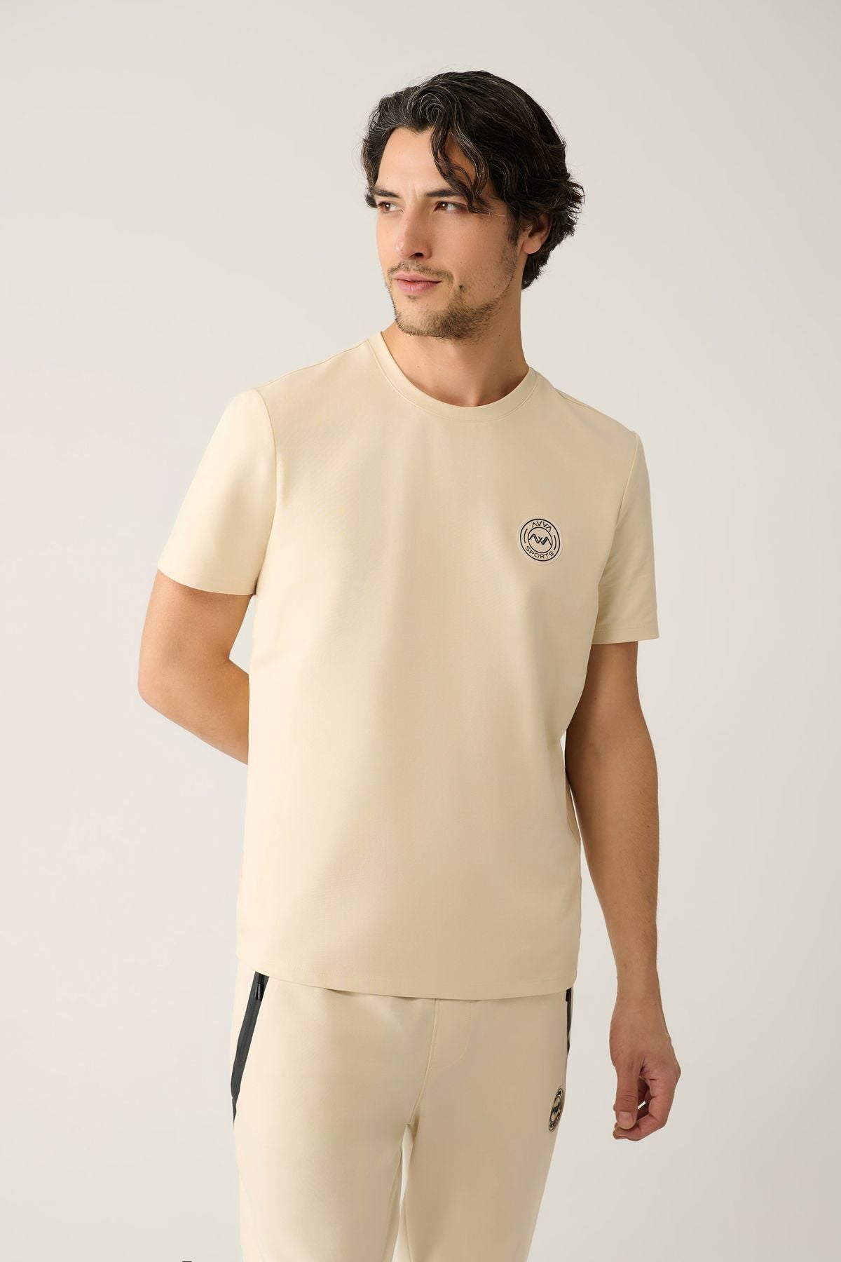 Men's Beige Bicycle Yaka Jersey Fabric Garnia T-shirt A41y1114
