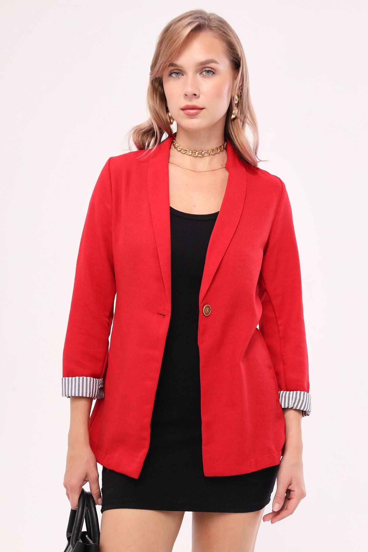 WOMEN RED RED SOLD STRUCTURE SINGLE buttoned jacket ARM-22K001122