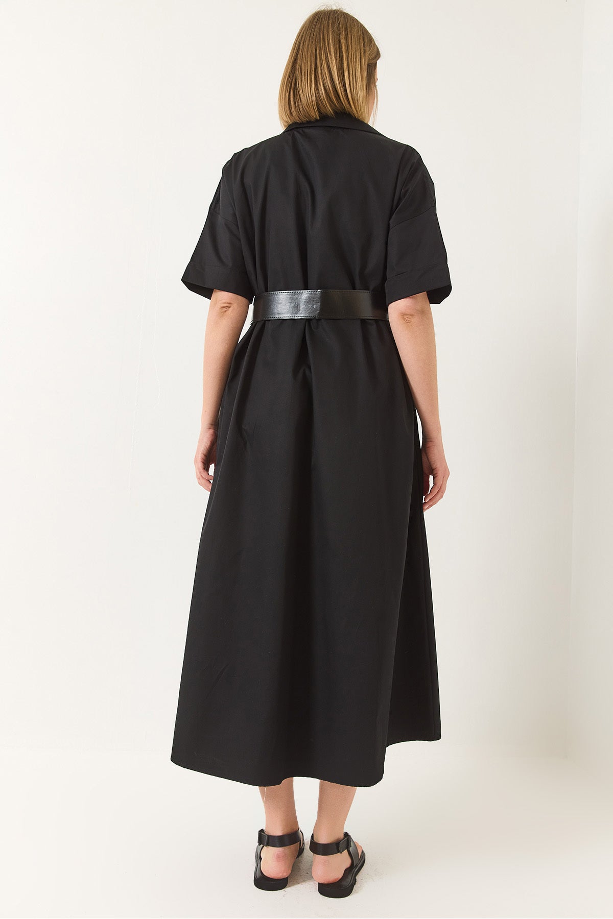 Women's Button Closure Pocket Detailed Belted Poplin Shirt Dress 60283191