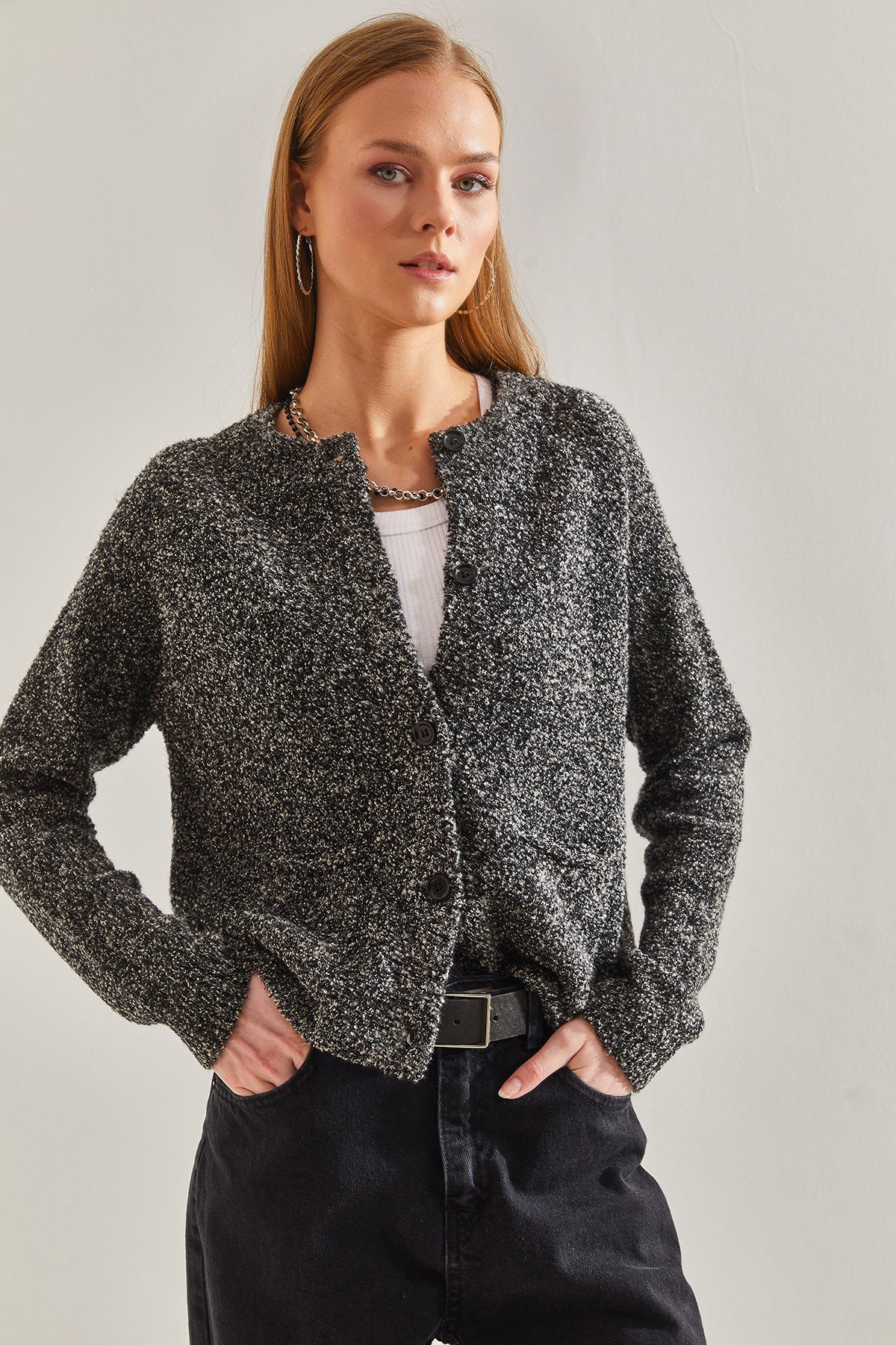 Women's Buttoned Boucle Cardigan 20234520